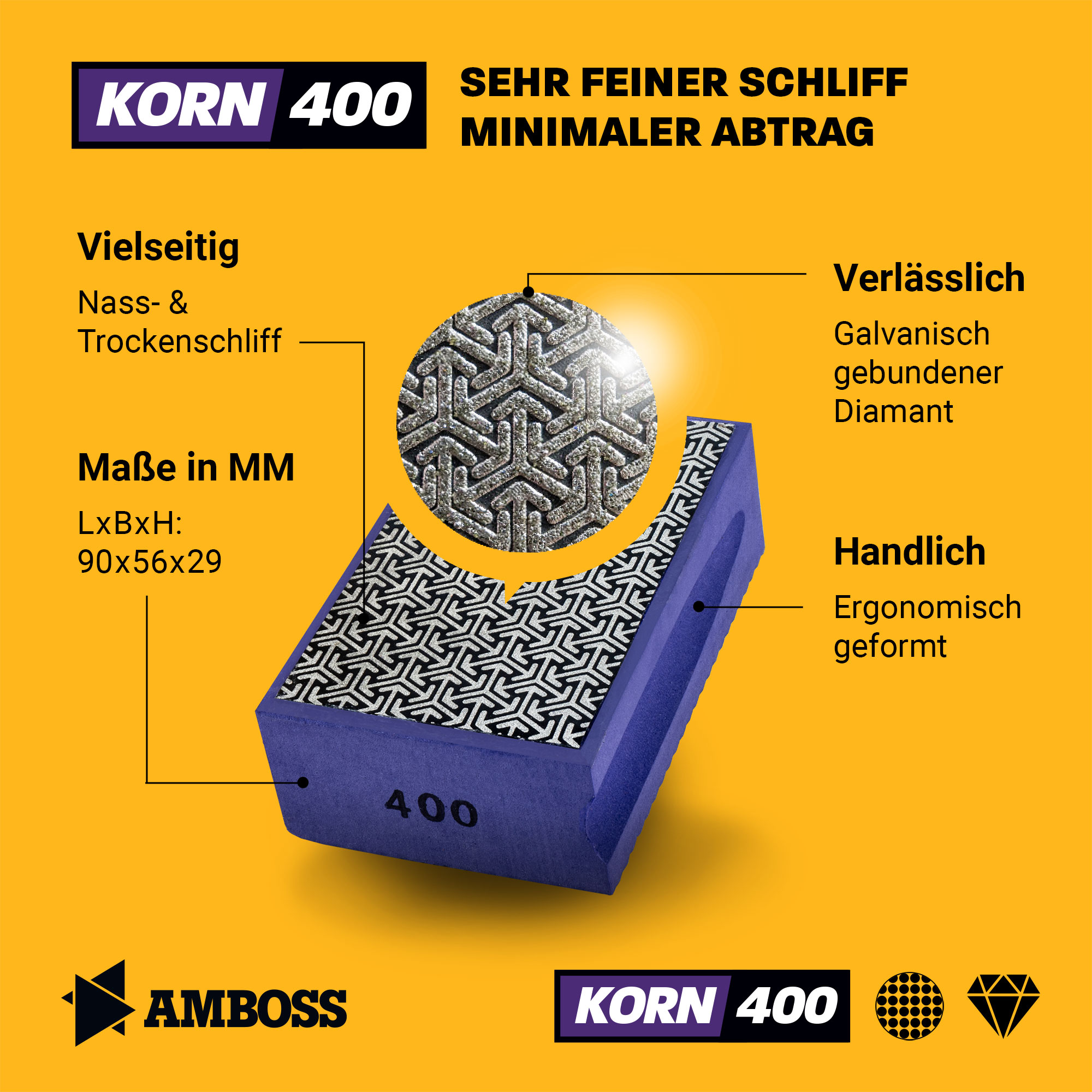 Amboss Diamant Schleifpad Korn: 400