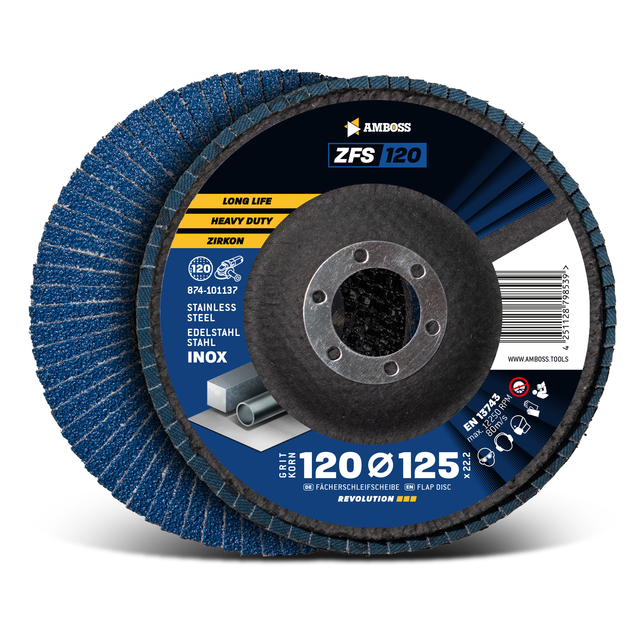 1x Amboss ZFS Fächerschleifscheibe Korn:120 Ø125mm 1x Amboss ZFS Fächerschleifscheibe Korn:120 Ø125mm