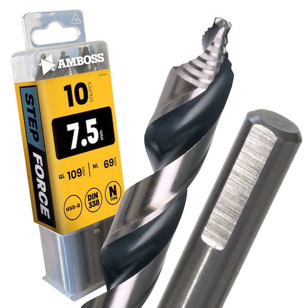 10 x HSS G STEP Force Metallbohrer DIN 338 - Ø:7.5 mm 10 x HSS G STEP Force Metallbohrer DIN 338 - Ø:7.5 mm