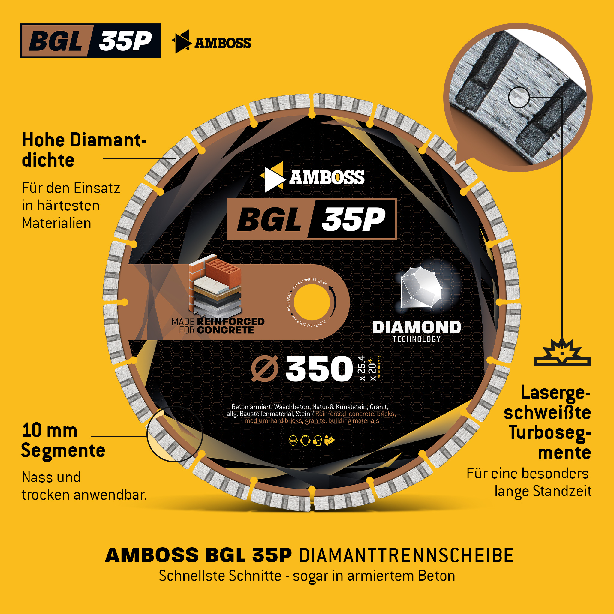 Amboss BGL 35P Diamant Trennscheibe - 350 x 3.2 x 25.4 Amboss BGL 35P Diamant Trennscheibe - 350 x 3.2 x 25.4