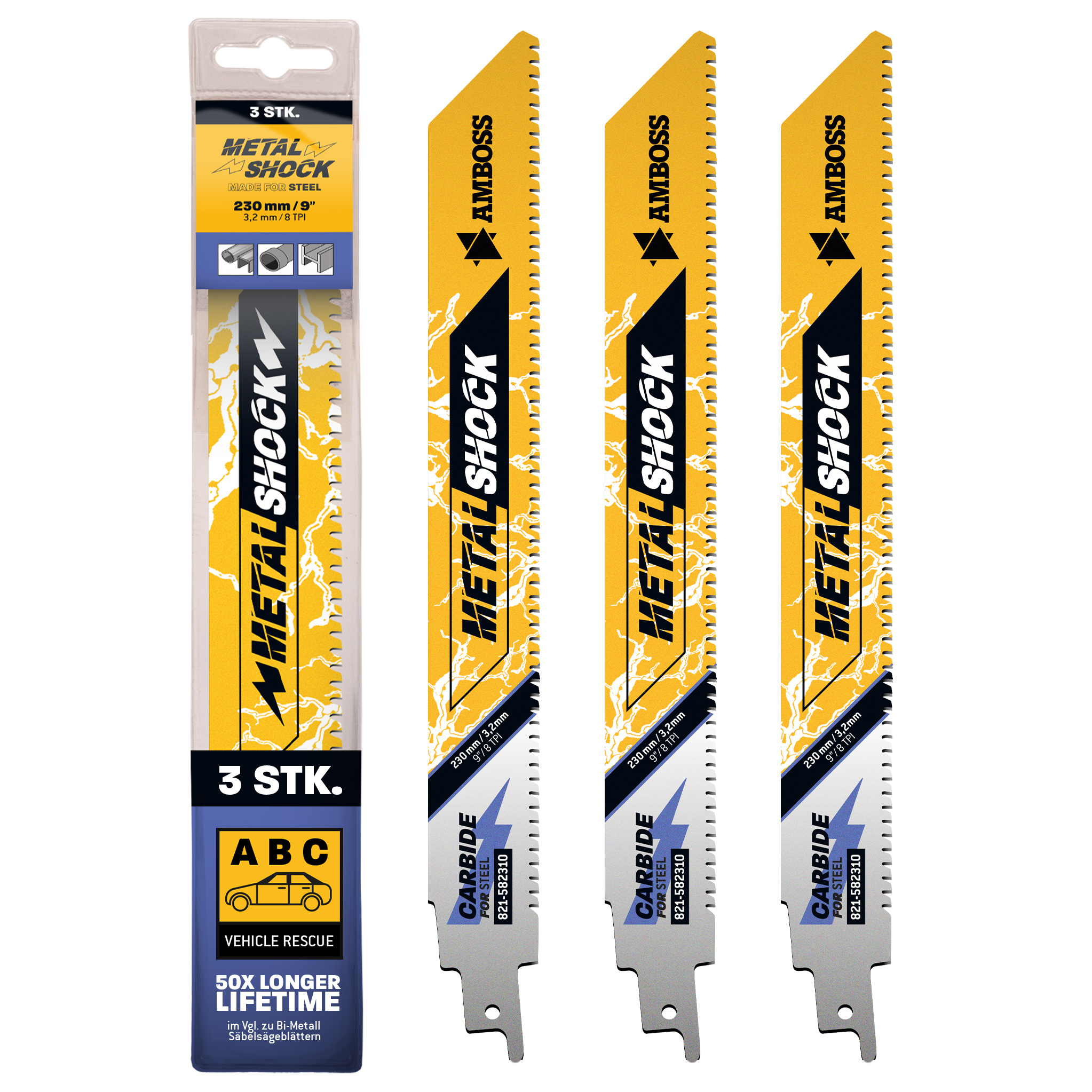 3x Amboss Metal Shock Säbelsägeblatt Länge 230 mm 8 ZpZ