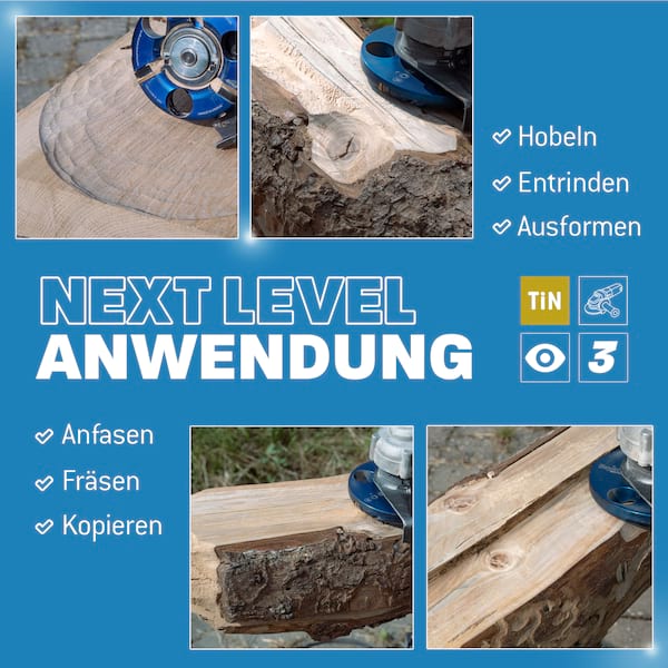 Bayerwald NeoPlane - Frässcheibe Schnitzscheibe für Holz passend für Winkelschleifer - Carving mit freier Sicht - wechselbare TiN-beschichtete HM Zähne für lange Standzeit - Profi Hobelscheibe Bayerwald NeoPlane - Frässcheibe Schnitzscheibe für Holz passend für Winkelschleifer - Carving mit freier Sicht - wechselbare TiN-beschichtete HM Zähne für lange Standzeit - Profi Hobelscheibe
