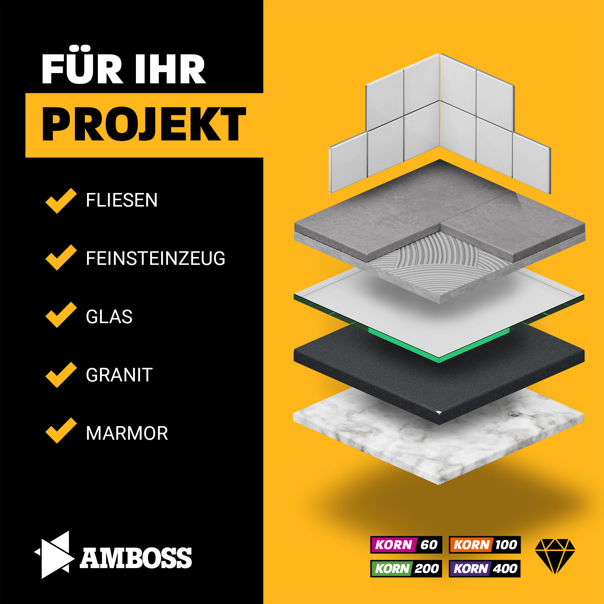 Amboss Diamant Schleifpad Set Korn 60-400 Amboss Diamant Schleifpad Set Korn 60-400