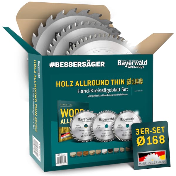 Bayerwald Kreissägeblatt Set Ø160 (3 tlg.) - für Holz Allround - geeignet für Akku-Handkreissägen von Mafell uvm. Bayerwald Kreissägeblatt Set Ø160 (3 tlg.) - für Holz Allround - geeignet für Akku-Handkreissägen von Mafell uvm.