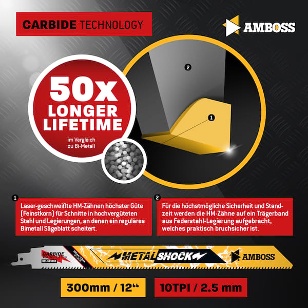 3x Amboss Metal Shock Säbelsägeblatt Länge 300 mm 10 ZpZ