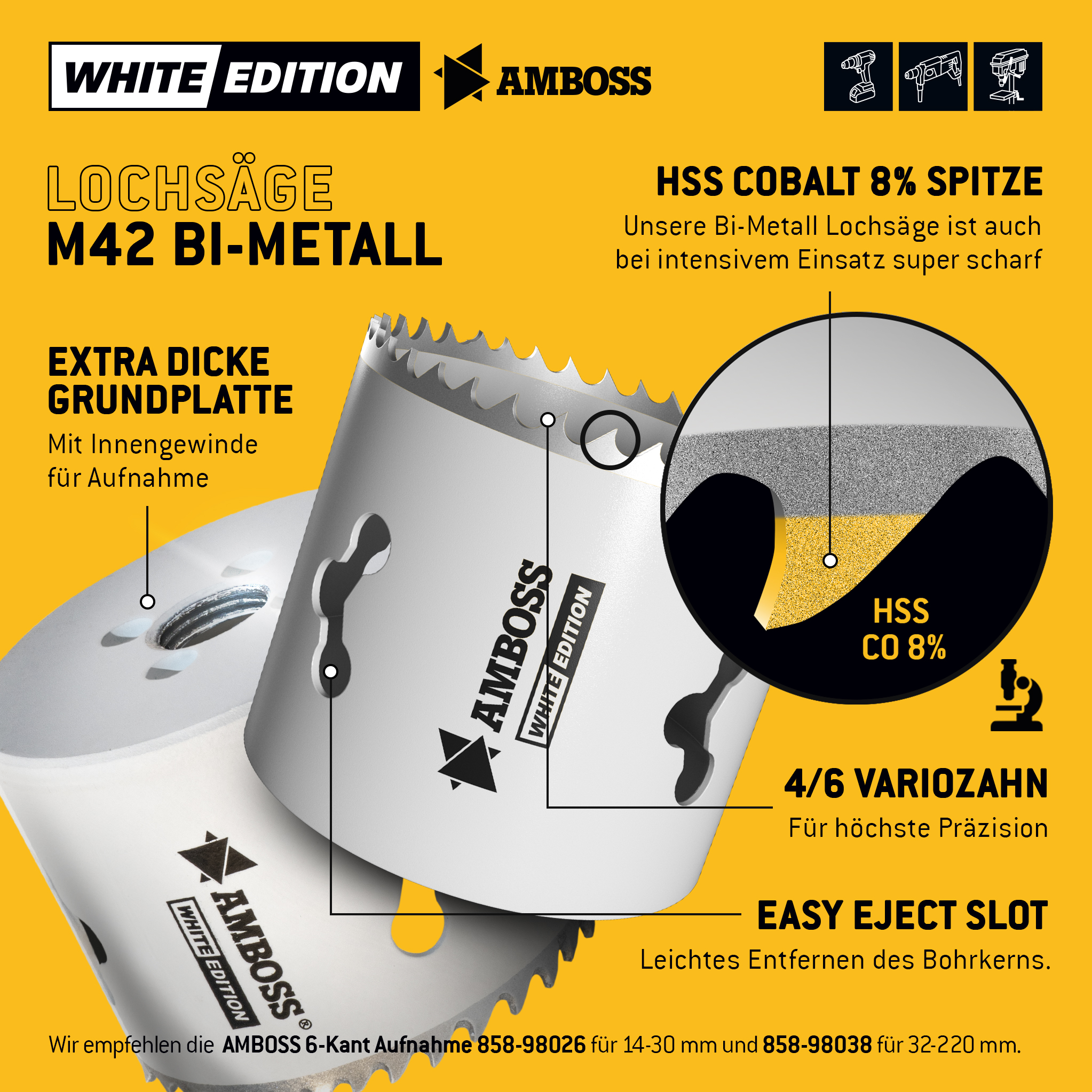 HSS M42 Amboss Lochsäge Ø 51 mm (ohne Aufnahme) HSS M42 Amboss Lochsäge Ø 51 mm (ohne Aufnahme)