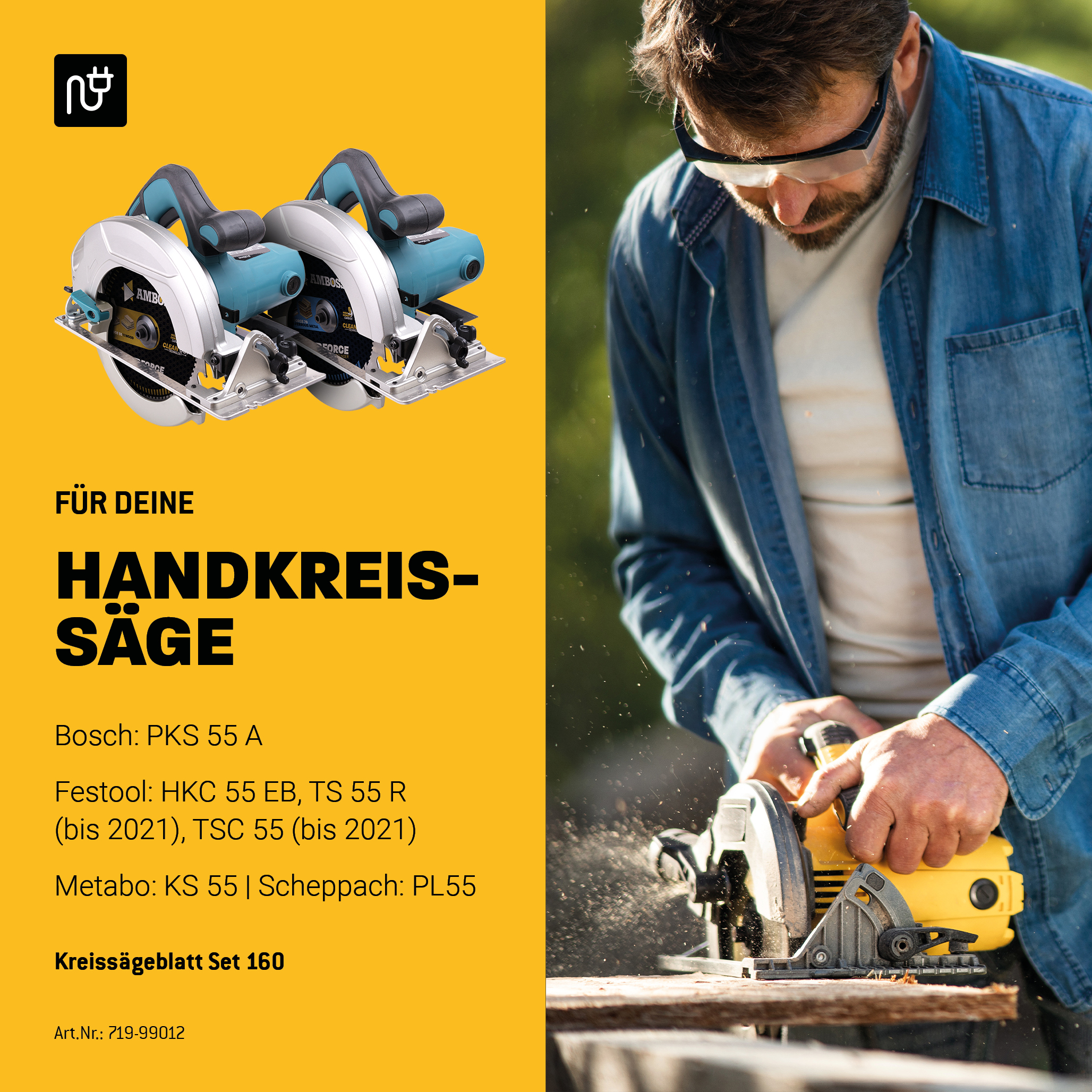 Ø160 Hand- Kreissägeblatt Set passend für Bosch PKS 55 A, Festool HKC 55 EB, Metabo KS 55 Ø160 Hand- Kreissägeblatt Set passend für Bosch PKS 55 A, Festool HKC 55 EB, Metabo KS 55