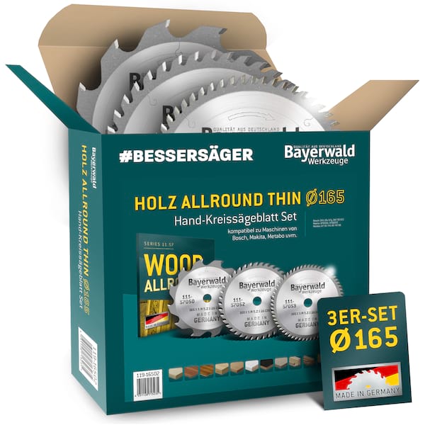 Bayerwald Kreissägeblatt Set Ø160 (3 tlg.) - für Holz Allround - geeignet für Handkreissägen von Bosch, Makita, Metabo uvm. Bayerwald Kreissägeblatt Set Ø160 (3 tlg.) - für Holz Allround - geeignet für Handkreissägen von Bosch, Makita, Metabo uvm.