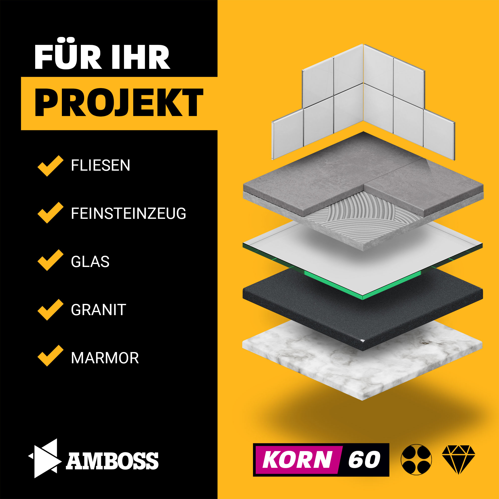 Amboss Diamant Schleifpad Korn: 60
