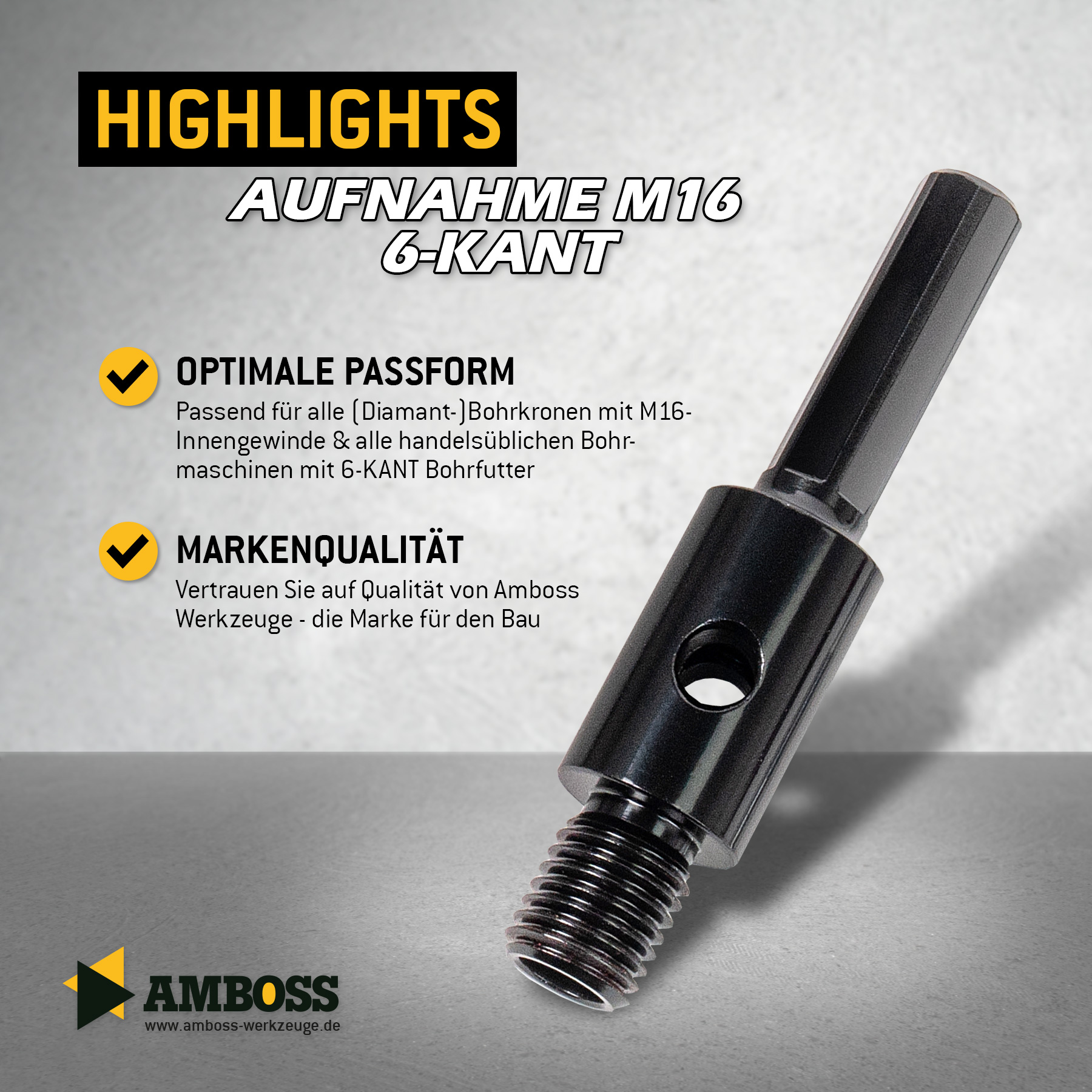 Aufnahme (6-kant) für M16 Gewinde (Dosensenker) Aufnahme (6-kant) für M16 Gewinde (Dosensenker)