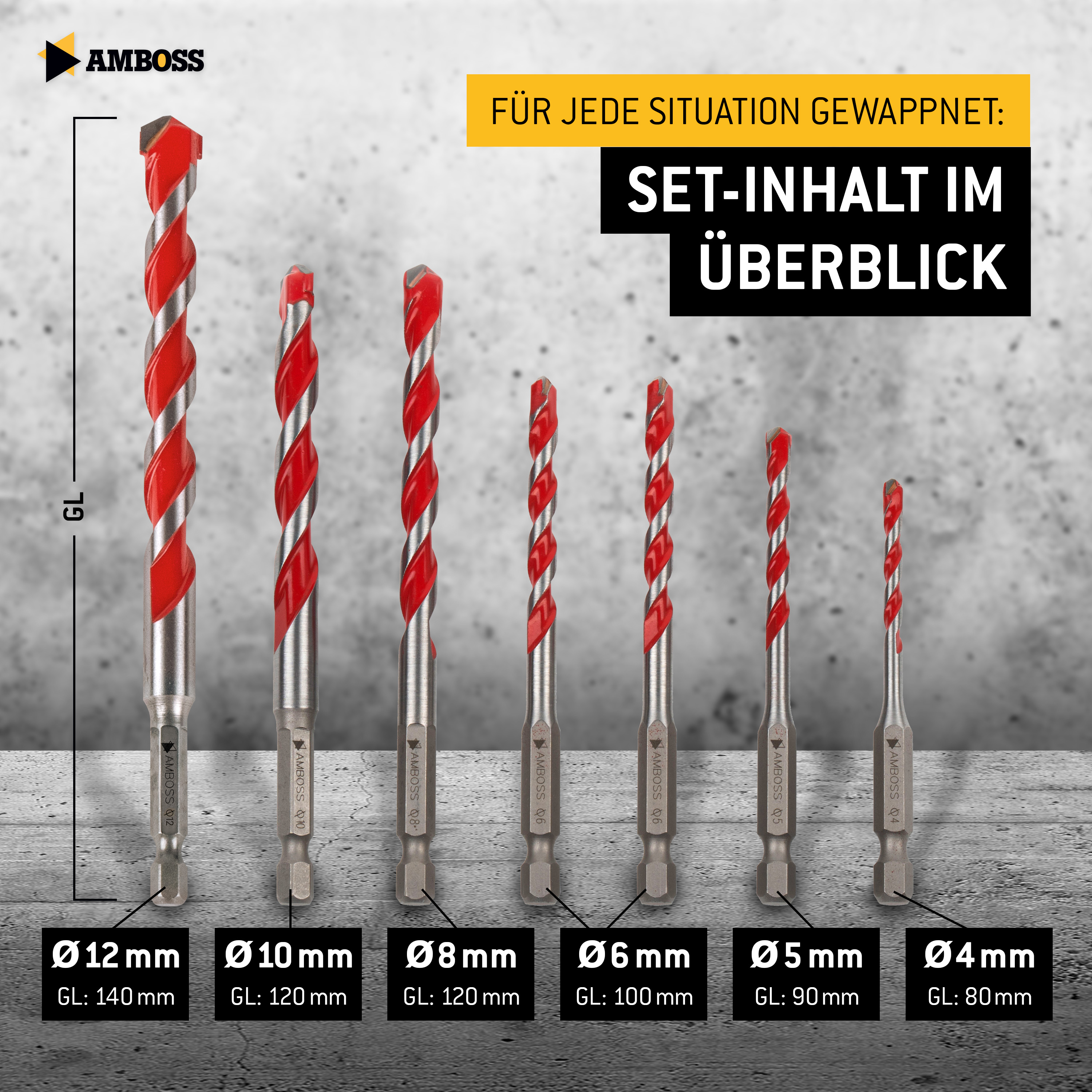 Amboss Mehrzweck Bohrer Satz 7-tlg. Ø 4.0-12.0 mm Amboss Mehrzweck Bohrer Satz 7-tlg. Ø 4.0-12.0 mm