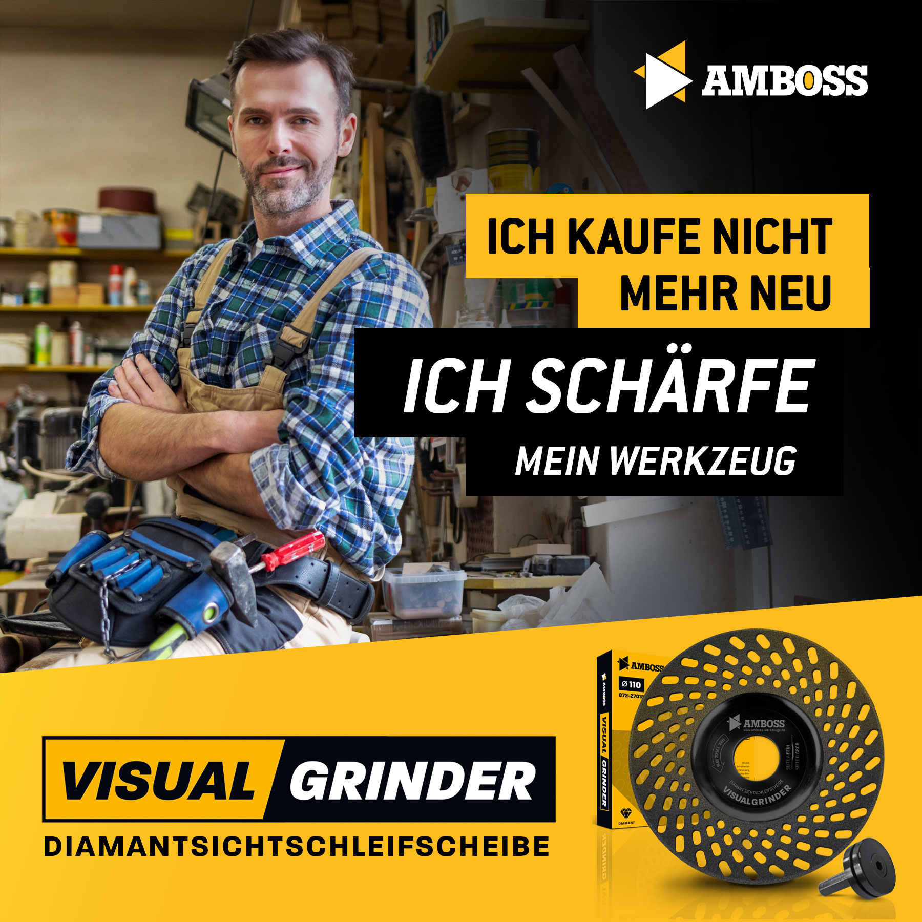 Amboss Diamant-Sichtschleifscheibe Visual Grinder für Winkelschleifer / Schärfen von Messern, Bohrern, Fräsern / Anschleifen von Stein, Gips, Putz, Beton / Ø 110 mm - Bohrung 22,2 mm Amboss Diamant-Sichtschleifscheibe Visual Grinder für Winkelschleifer / Schärfen von Messern, Bohrern, Fräsern / Anschleifen von Stein, Gips, Putz, Beton / Ø 110 mm - Bohrung 22,2 mm