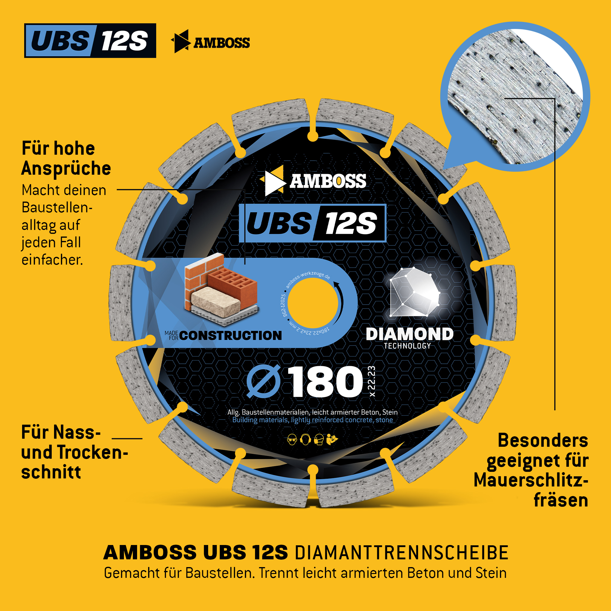 Amboss UBS 12S Diamant Trennscheiben Set für Mauerschlitzfräse (2 Stück) - 180 x 2.2 x 22.2 Amboss UBS 12S Diamant Trennscheiben Set für Mauerschlitzfräse (2 Stück) - 180 x 2.2 x 22.2