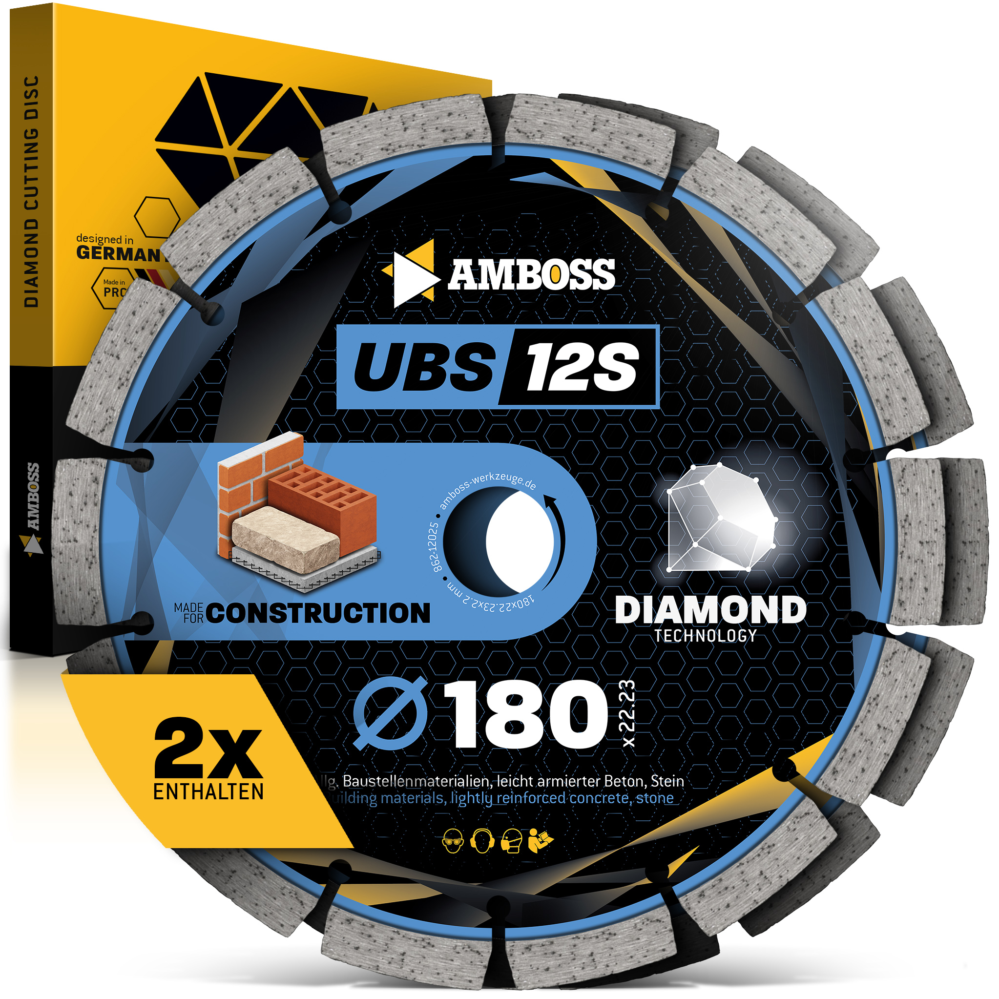 Amboss UBS 12S Diamant Trennscheiben Set für Mauerschlitzfräse (2 Stück) - 180 x 2.2 x 22.2 Amboss UBS 12S Diamant Trennscheiben Set für Mauerschlitzfräse (2 Stück) - 180 x 2.2 x 22.2