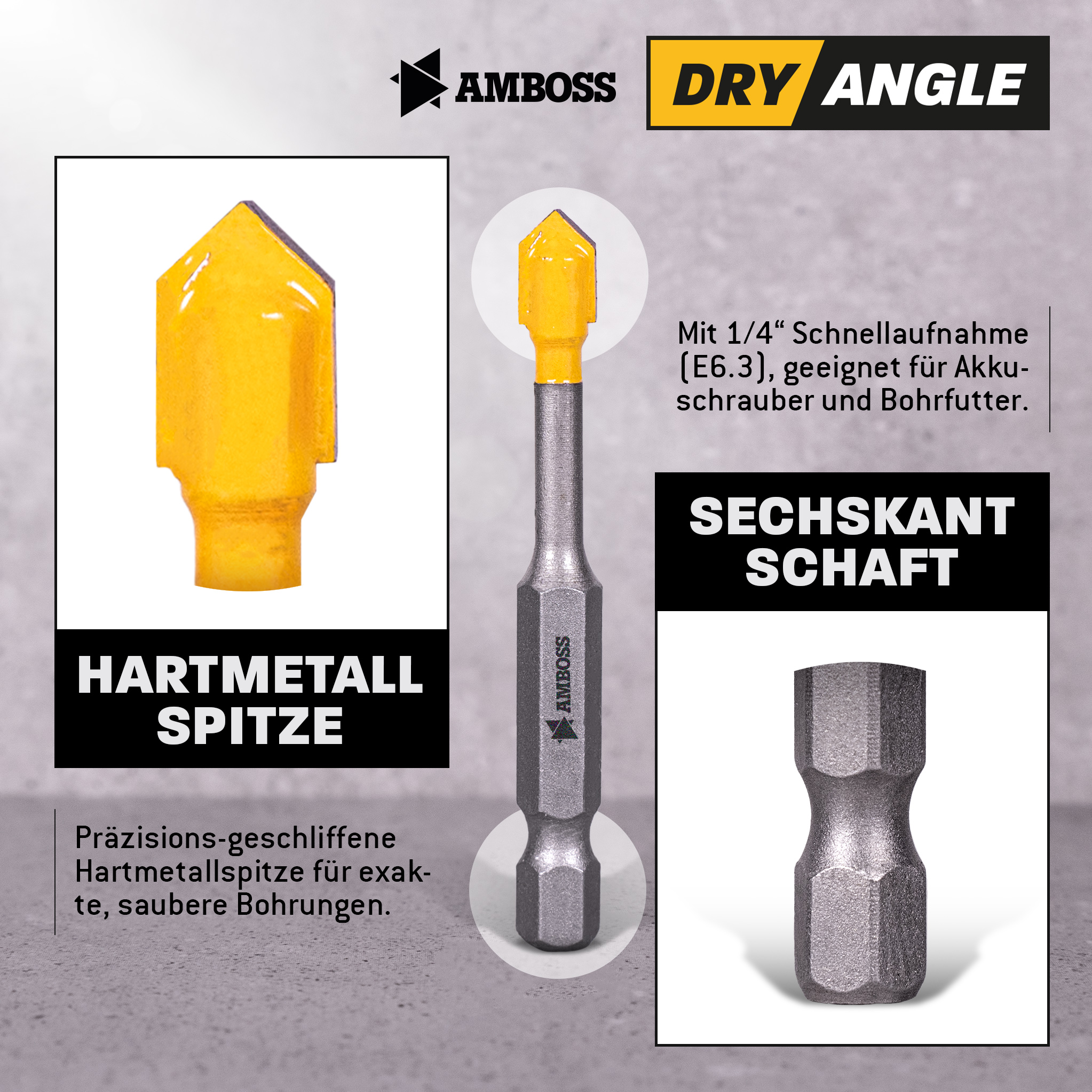 Amboss Dry Angle HM Fliesen- und Glasbohrer - Ø 4 mm - GL: 51 mm Amboss Dry Angle HM Fliesen- und Glasbohrer - Ø 4 mm - GL: 51 mm