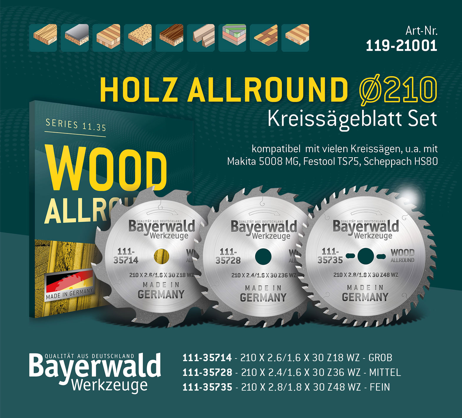 HOLZ ALLROUND Ø210 Hand-Kreissägeblatt Set HOLZ ALLROUND Ø210 Hand-Kreissägeblatt Set
