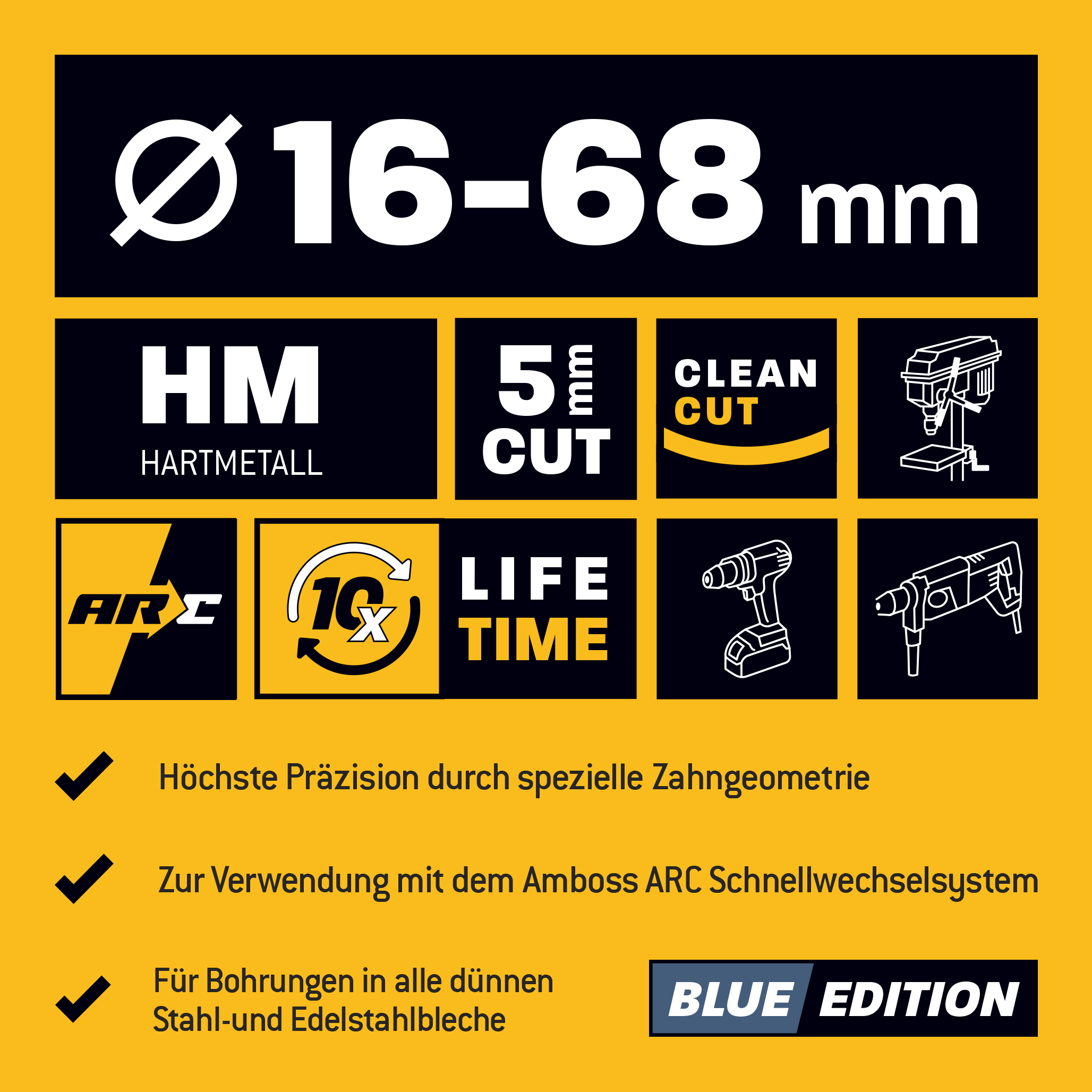 HM Flachschnitt Lochsäge BLUE EDITION 25 mm - mit Adapter HM Flachschnitt Lochsäge BLUE EDITION 25 mm - mit Adapter