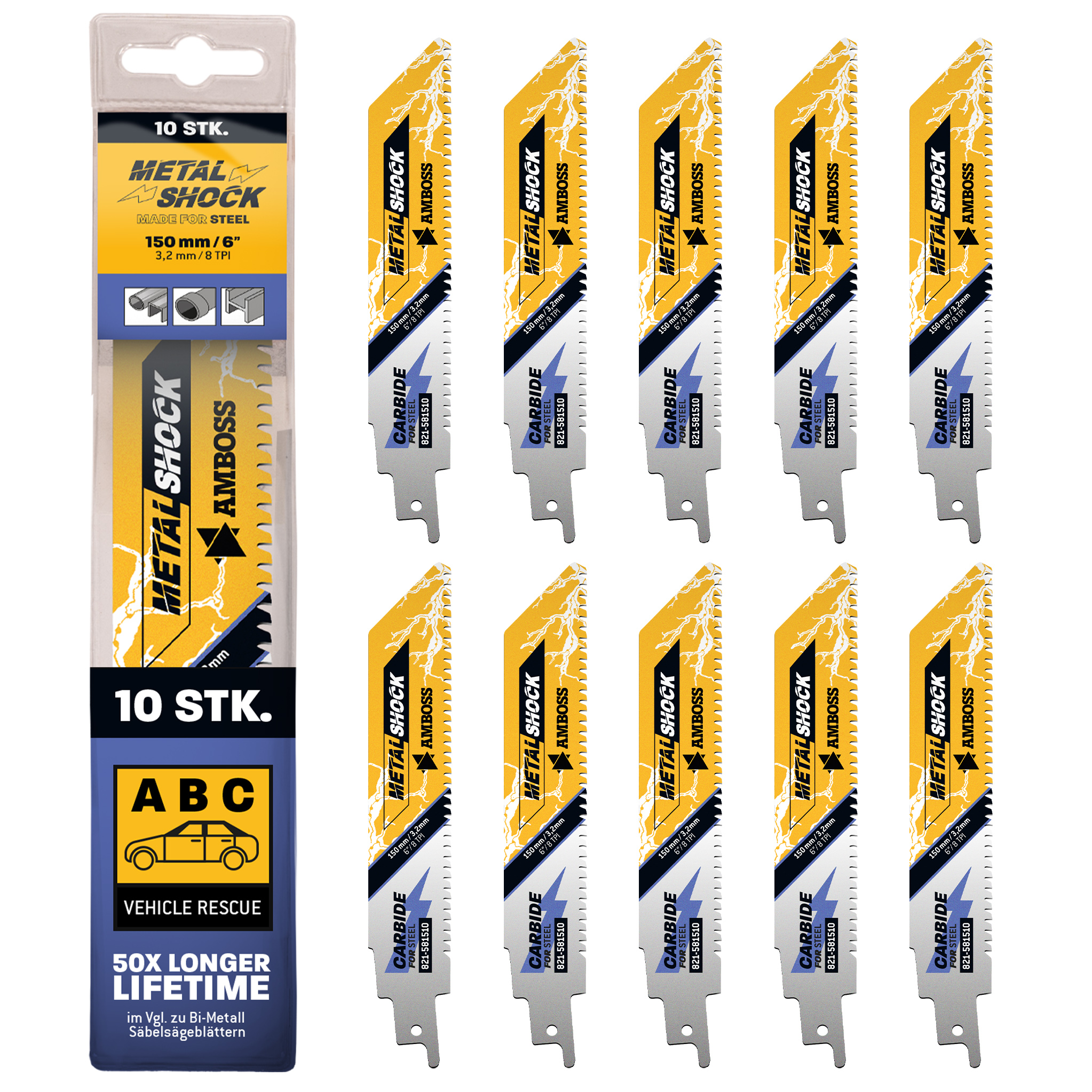10x Amboss Metal Shock Säbelsägeblatt Länge 150 mm 8 ZpZ 10x Amboss Metal Shock Säbelsägeblatt Länge 150 mm 8 ZpZ