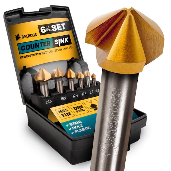 Kegelsenker Set 6tlg. 6,3 - 20,5 mm HSS TiN / DIN 335C / Amboss Werkzeuge Senker für Eisen, Stahl, Metall, NE-Metall, Holz, Kunststoff / Profi Senkkopfbohrer für Bohrmaschinen und Akkuschrauber Kegelsenker Set 6tlg. 6,3 - 20,5 mm HSS TiN / DIN 335C / Amboss Werkzeuge Senker für Eisen, Stahl, Metall, NE-Metall, Holz, Kunststoff / Profi Senkkopfbohrer für Bohrmaschinen und Akkuschrauber