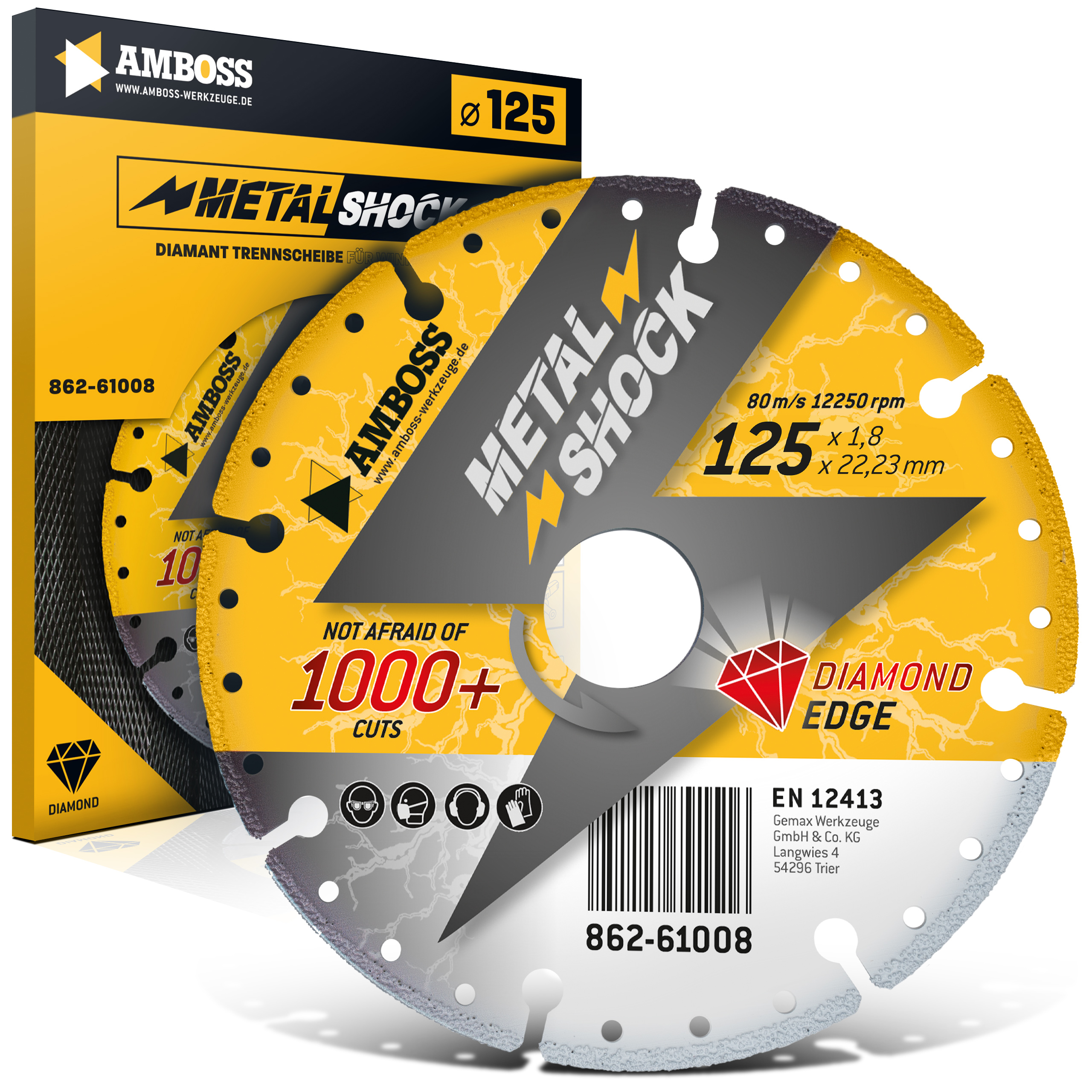 AMBOSS METAL SHOCK - Diamant Trennscheibe 125 x 2,2 x 22,23 mm - geeignet für Metall/Stahl/Inox - passend für Winkelschleifer
