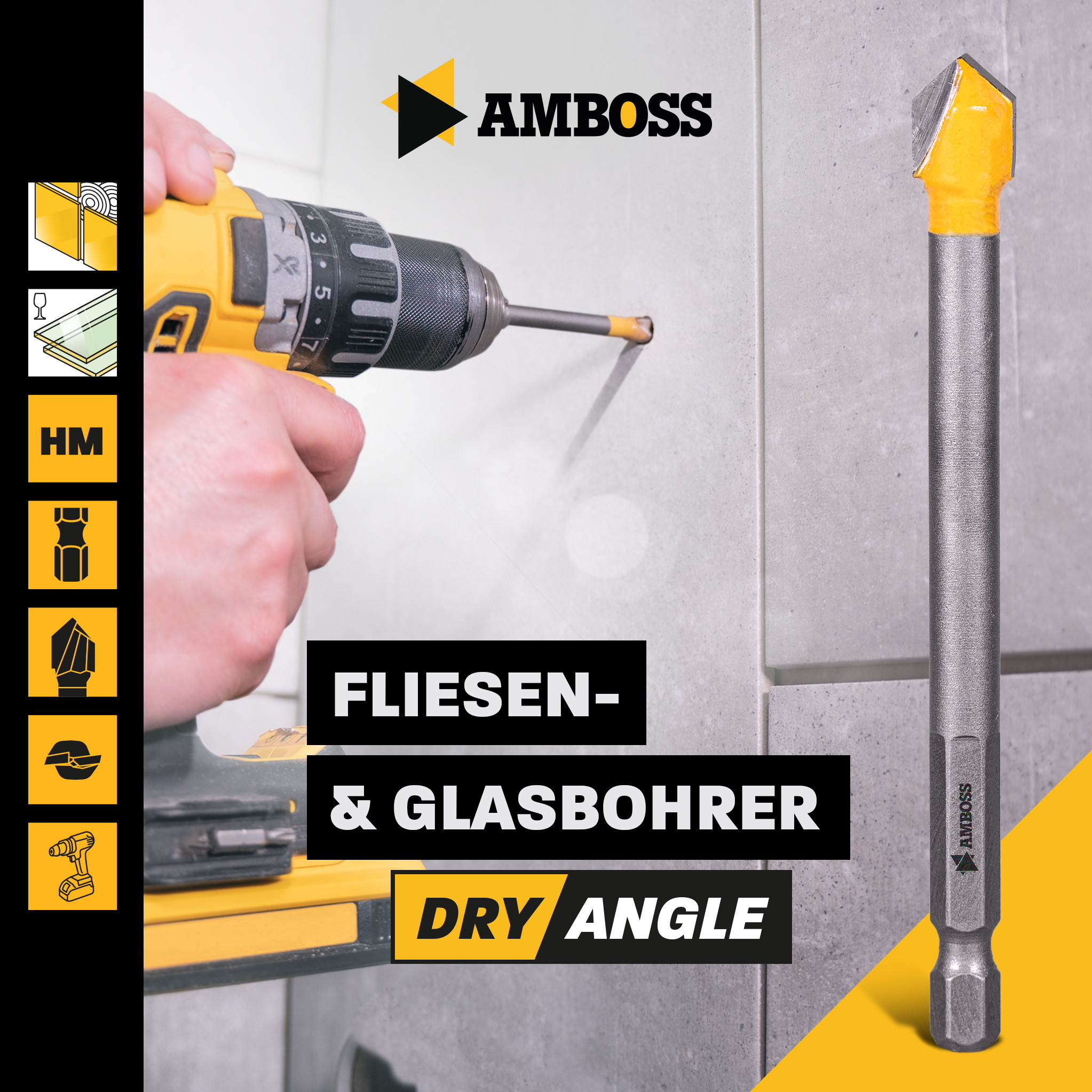 Amboss DryAngle Set Ø 6 / 8 / 10 mm - Fliesenbohrer Glasbohrer Keramikbohrer - Sechskantschaft für Bohrmaschinen - Glas / Wandfliesen / Dachziegel / Keramik bohren Amboss DryAngle Set Ø 6 / 8 / 10 mm - Fliesenbohrer Glasbohrer Keramikbohrer - Sechskantschaft für Bohrmaschinen - Glas / Wandfliesen / Dachziegel / Keramik bohren