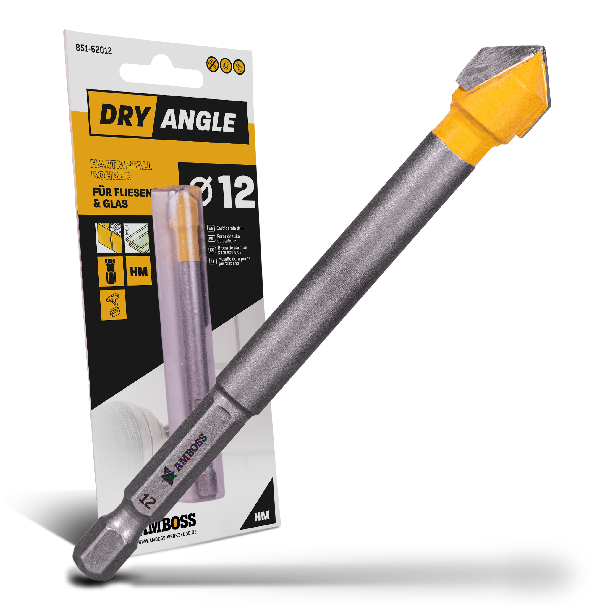 Amboss Dry Angle HM Fliesen- und Glasbohrer - Ø 12 mm - GL: 96 mm Amboss Dry Angle HM Fliesen- und Glasbohrer - Ø 12 mm - GL: 96 mm