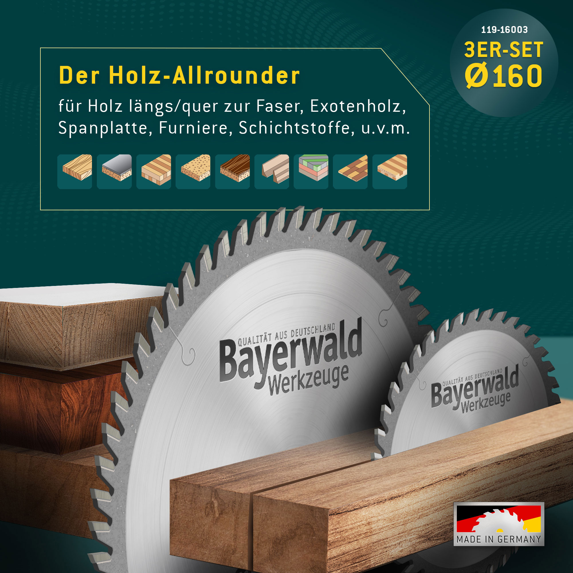 HOLZ ALLROUND THIN Ø160 Akku Hand-Kreissägeblatt Set HOLZ ALLROUND THIN Ø160 Akku Hand-Kreissägeblatt Set