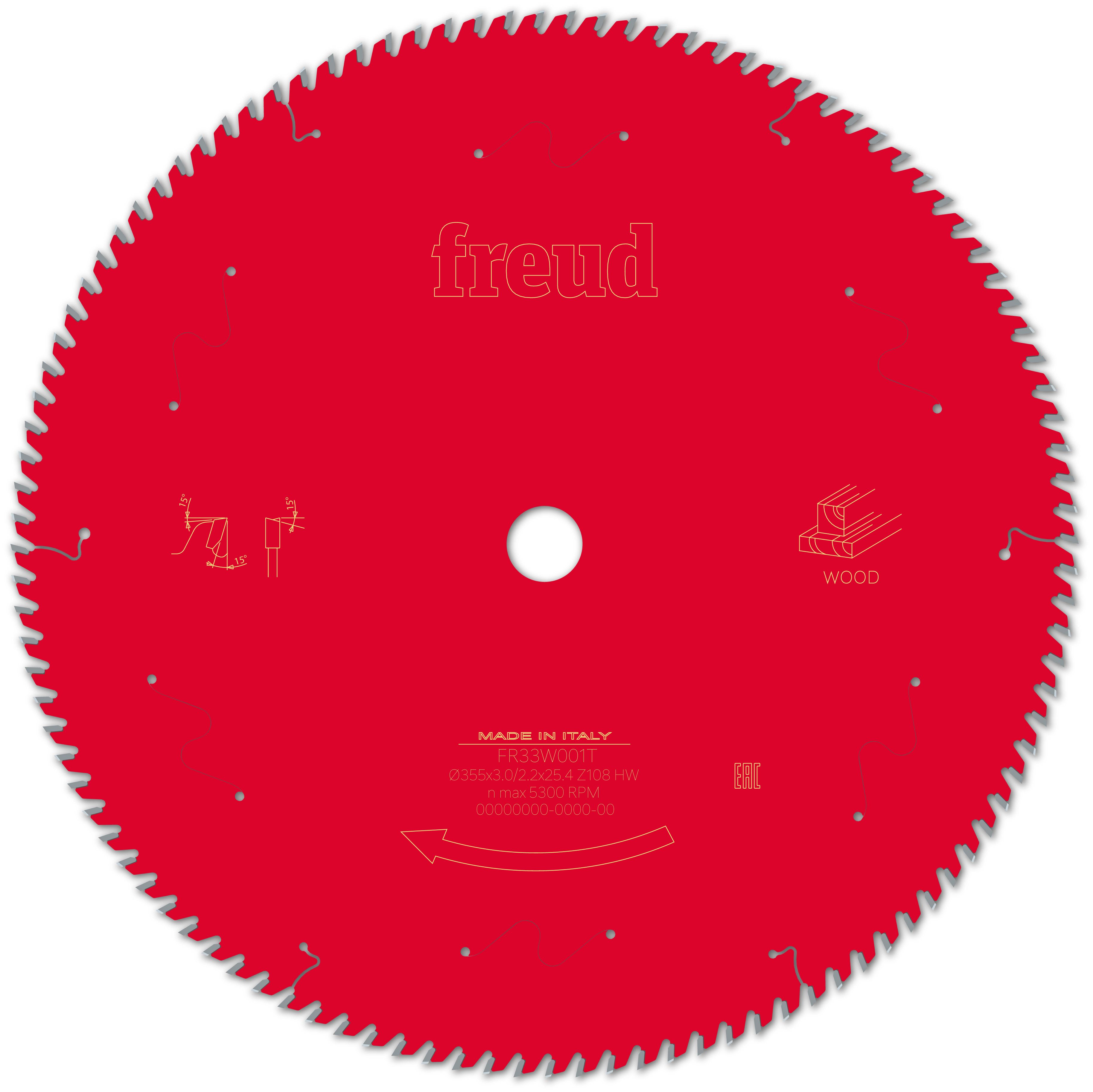 Freud HM Tischkreissägeblatt - 355 x 3/2.2 x 25.4 Z108 WZ Freud HM Tischkreissägeblatt - 355 x 3/2.2 x 25.4 Z108 WZ