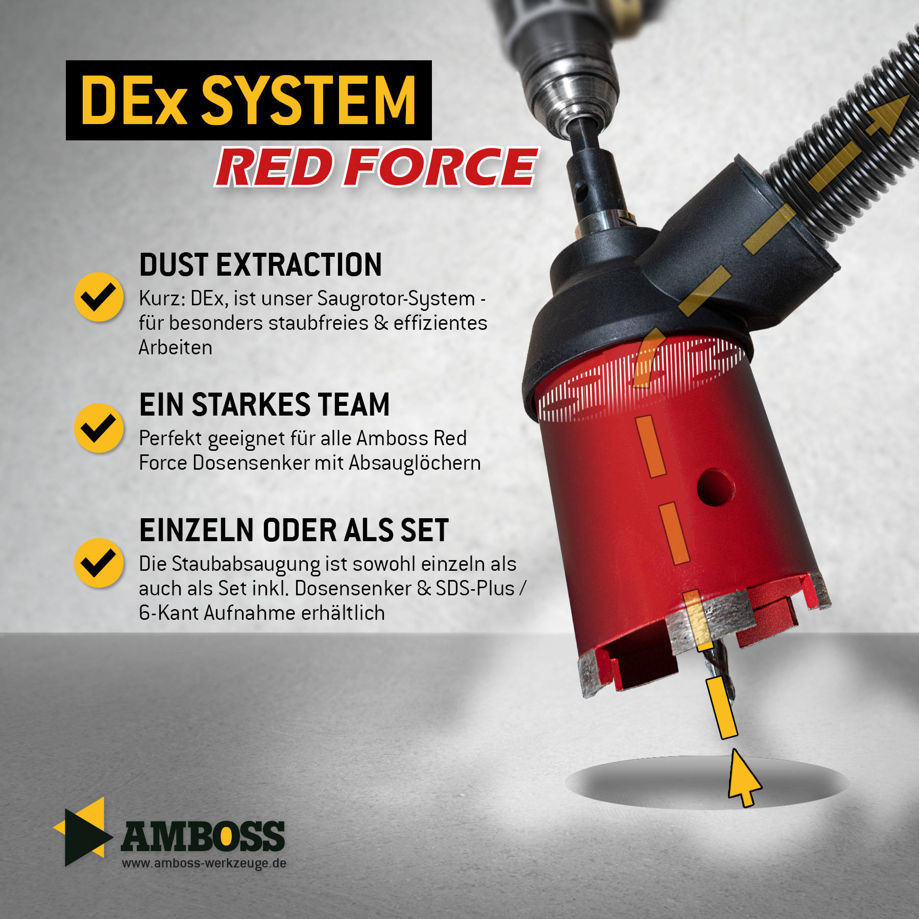 Dosensenker Red Force - 68 mm - 6-kant Set mit Absaugung Dosensenker Red Force - 68 mm - 6-kant Set mit Absaugung