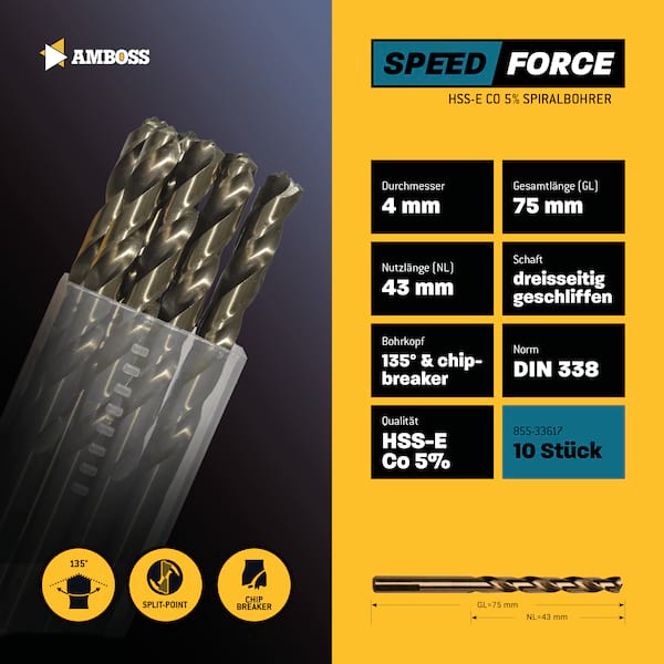 10 x HSS ECo SPEED Force Metallbohrer DIN 338 - Ø:4 mm 10 x HSS ECo SPEED Force Metallbohrer DIN 338 - Ø:4 mm