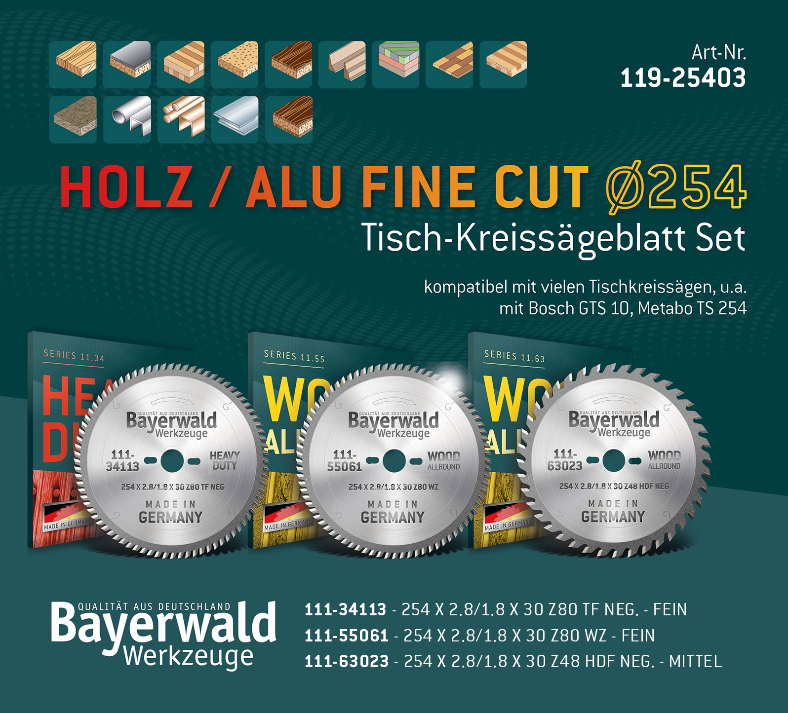 Kreissägeblatt Set 254 kompatibel mit Bosch GTS -PTS 10 - Feinschnitt Spezial Kreissägeblatt Set 254 kompatibel mit Bosch GTS -PTS 10 - Feinschnitt Spezial
