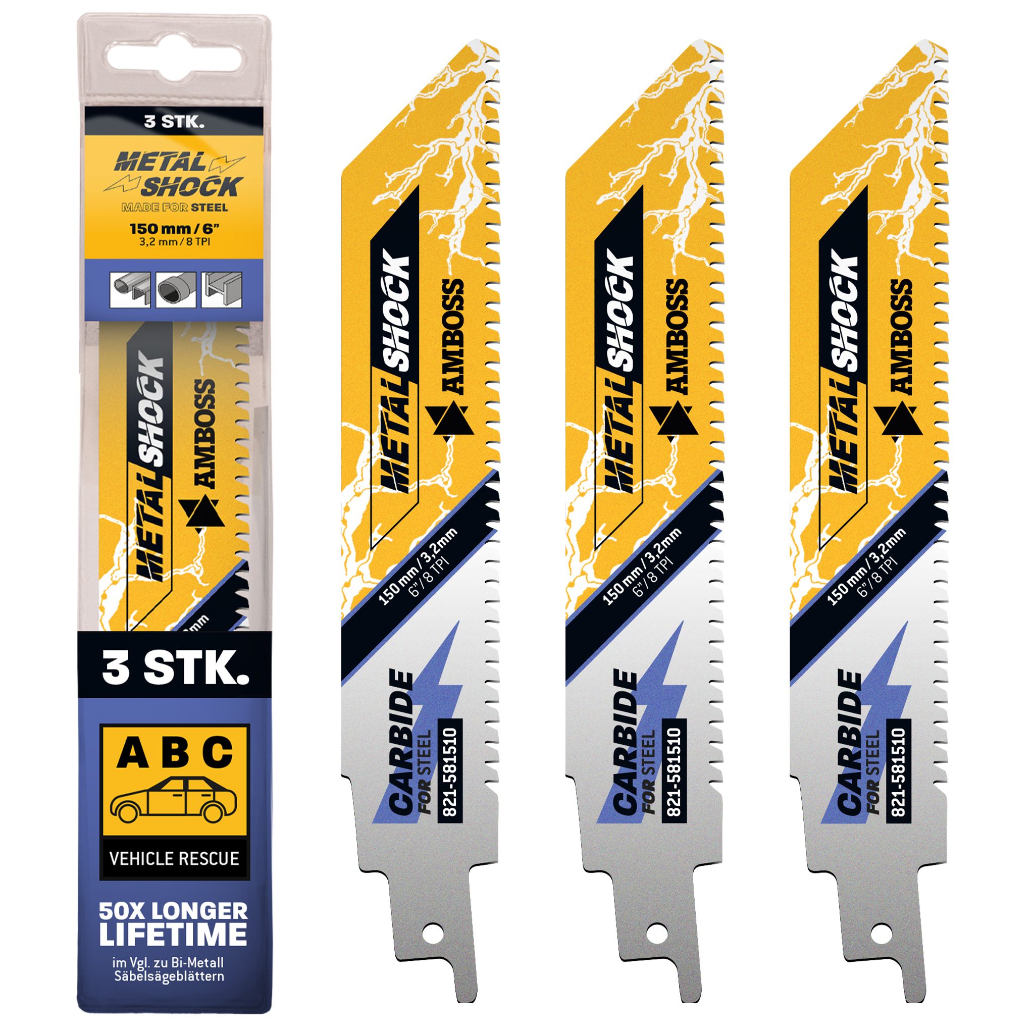 3x Amboss Metal Shock Säbelsägeblatt Länge 150 mm 8 ZpZ 3x Amboss Metal Shock Säbelsägeblatt Länge 150 mm 8 ZpZ