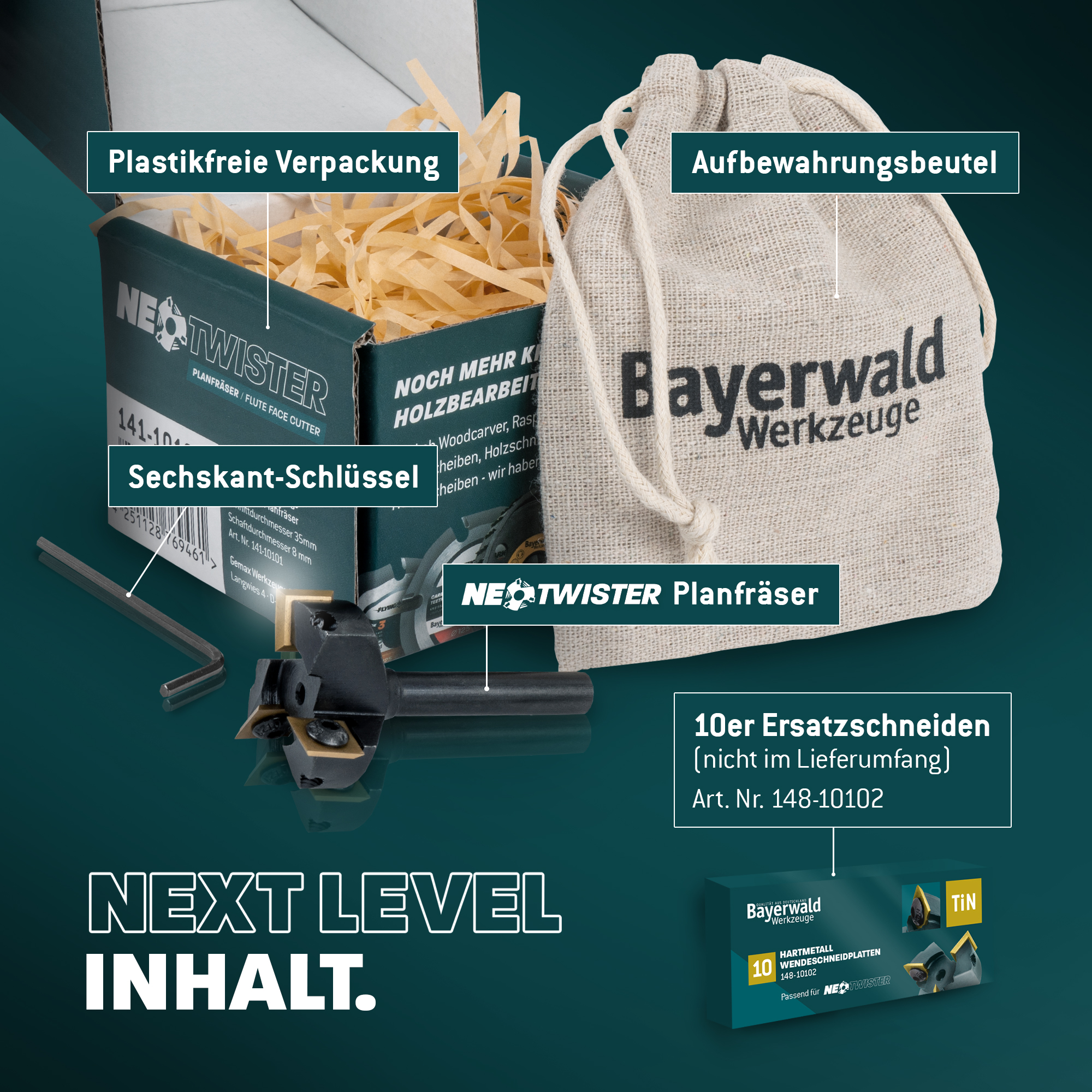 Bayerwald NeoTwister Planfräser für Oberfräse f. Holz - SchnittØ 35 mm / SchaftØ 8 mm - Planfräsen / Nutfräsen / Kantenfräsen - tauschbare TiN-besch. Messer - Profiwerkzeug, präzise&langlebig