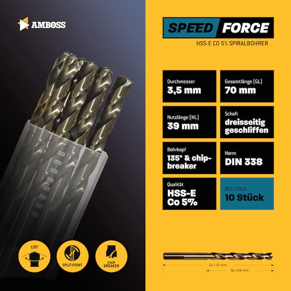 10 x HSS ECo SPEED Force Metallbohrer DIN 338 - Ø:3.5 mm 10 x HSS ECo SPEED Force Metallbohrer DIN 338 - Ø:3.5 mm