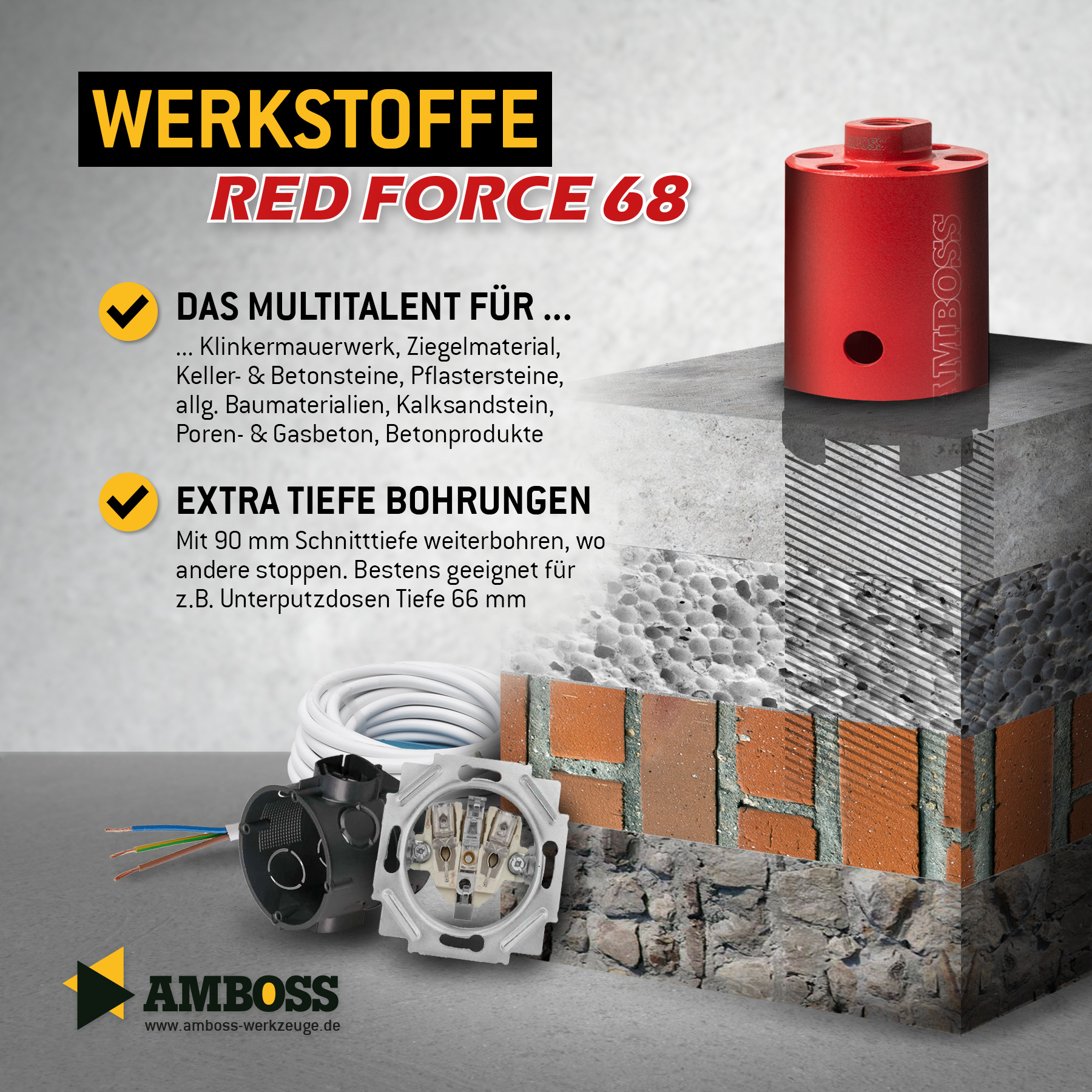 Dosensenker Red Force - 68 mm - 6-kant Set mit Absaugung Dosensenker Red Force - 68 mm - 6-kant Set mit Absaugung