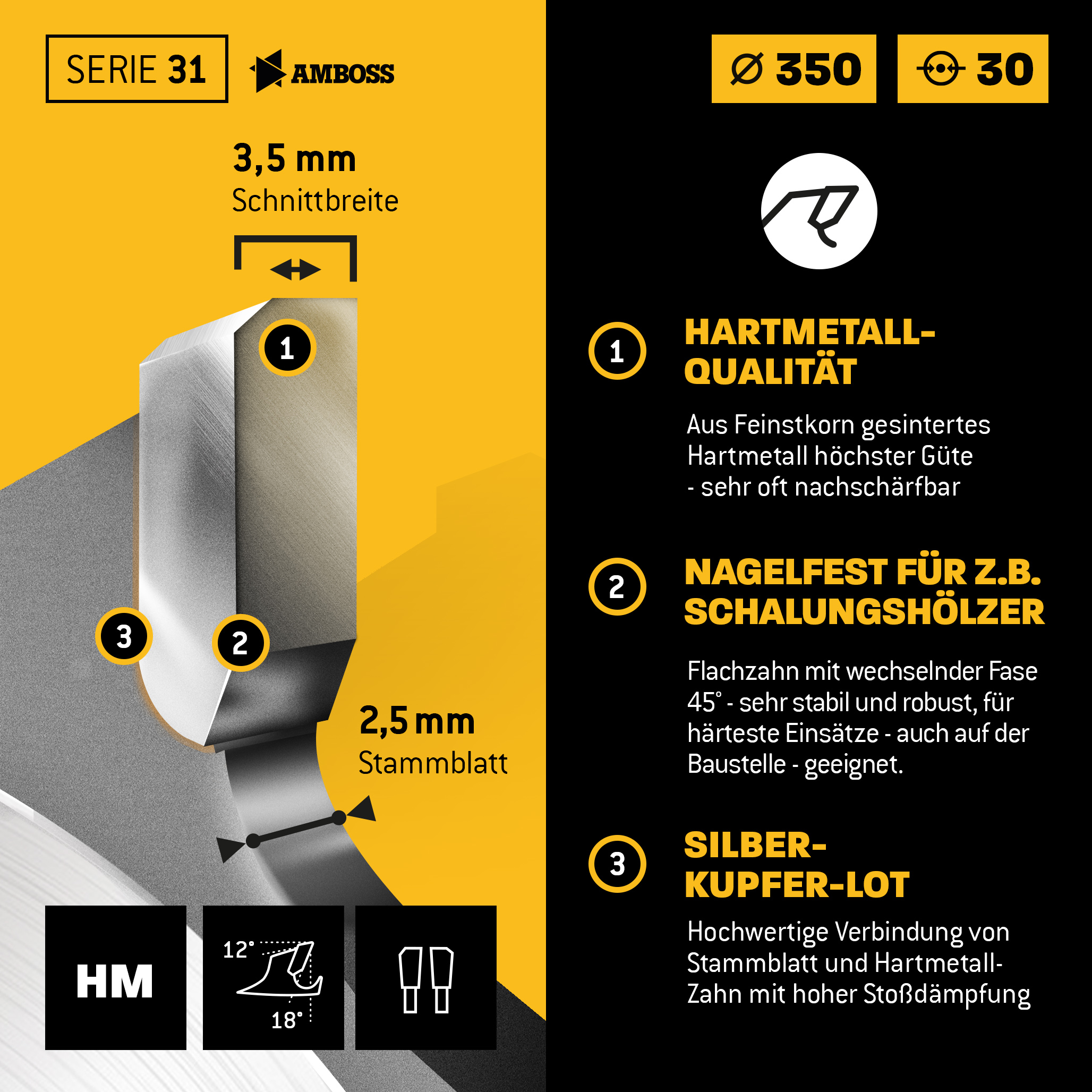 HM Kreissägeblatt - 350 x 3.5/2.5 x 30 Z28 FWF HM Kreissägeblatt - 350 x 3.5/2.5 x 30 Z28 FWF