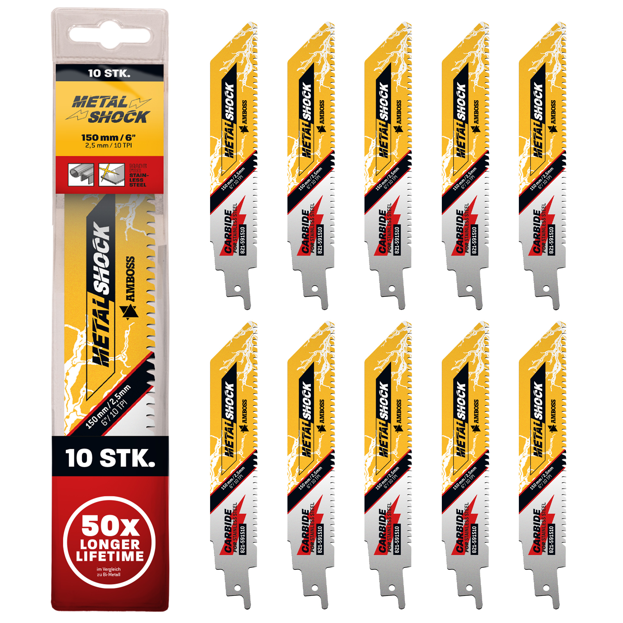 10x Amboss Metal Shock Säbelsägeblatt Länge 150 mm 10 ZpZ 10x Amboss Metal Shock Säbelsägeblatt Länge 150 mm 10 ZpZ