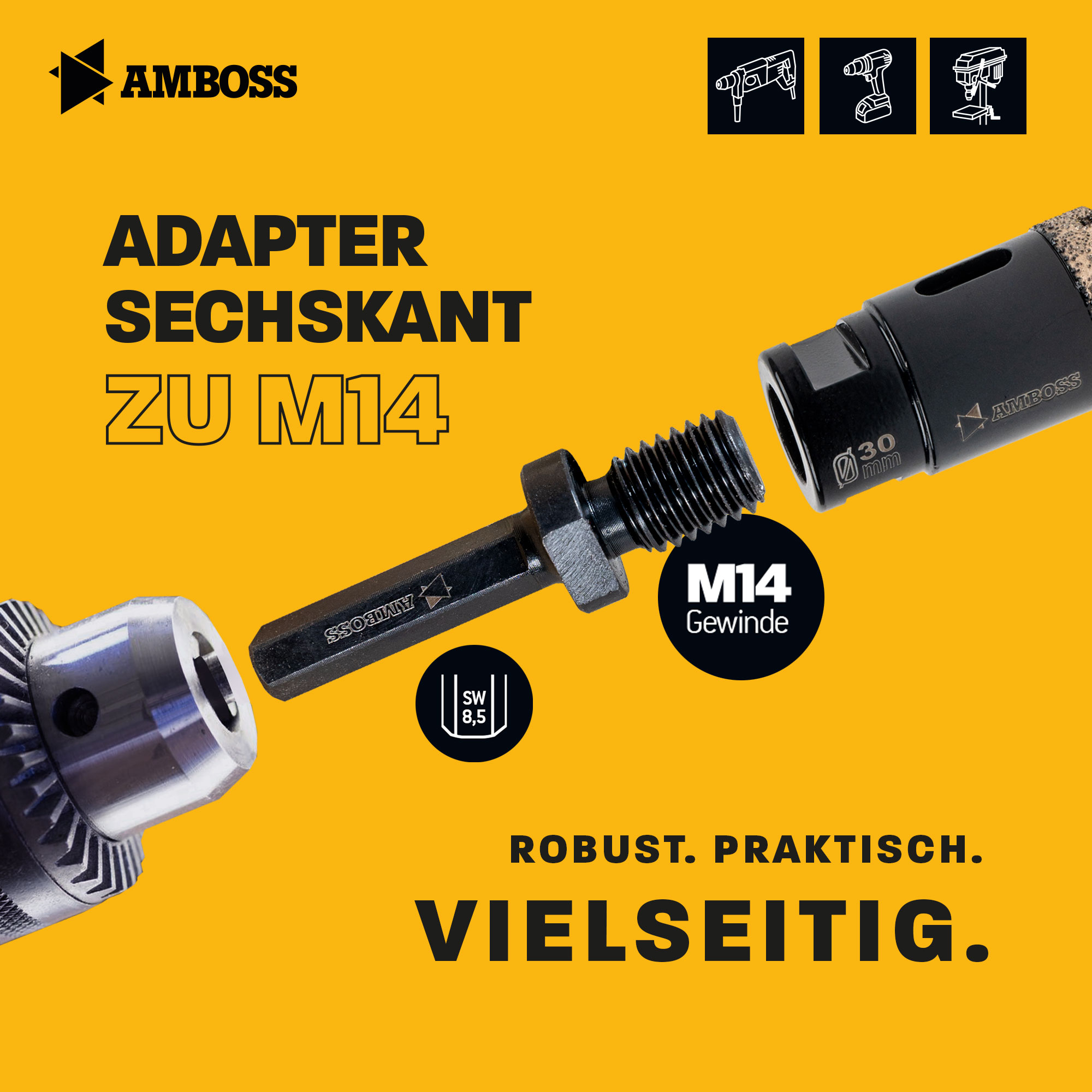 Amboss Werkzeuge Adapter 6kant auf M14 Gewinde / Winkelschleifer Bohrkronen, Stützteller, Drahtbürsten mit Bohrmaschine einsetzen / Diamant Fliesenbohrer auf Sechskant Amboss Werkzeuge Adapter 6kant auf M14 Gewinde / Winkelschleifer Bohrkronen, Stützteller, Drahtbürsten mit Bohrmaschine einsetzen / Diamant Fliesenbohrer auf Sechskant