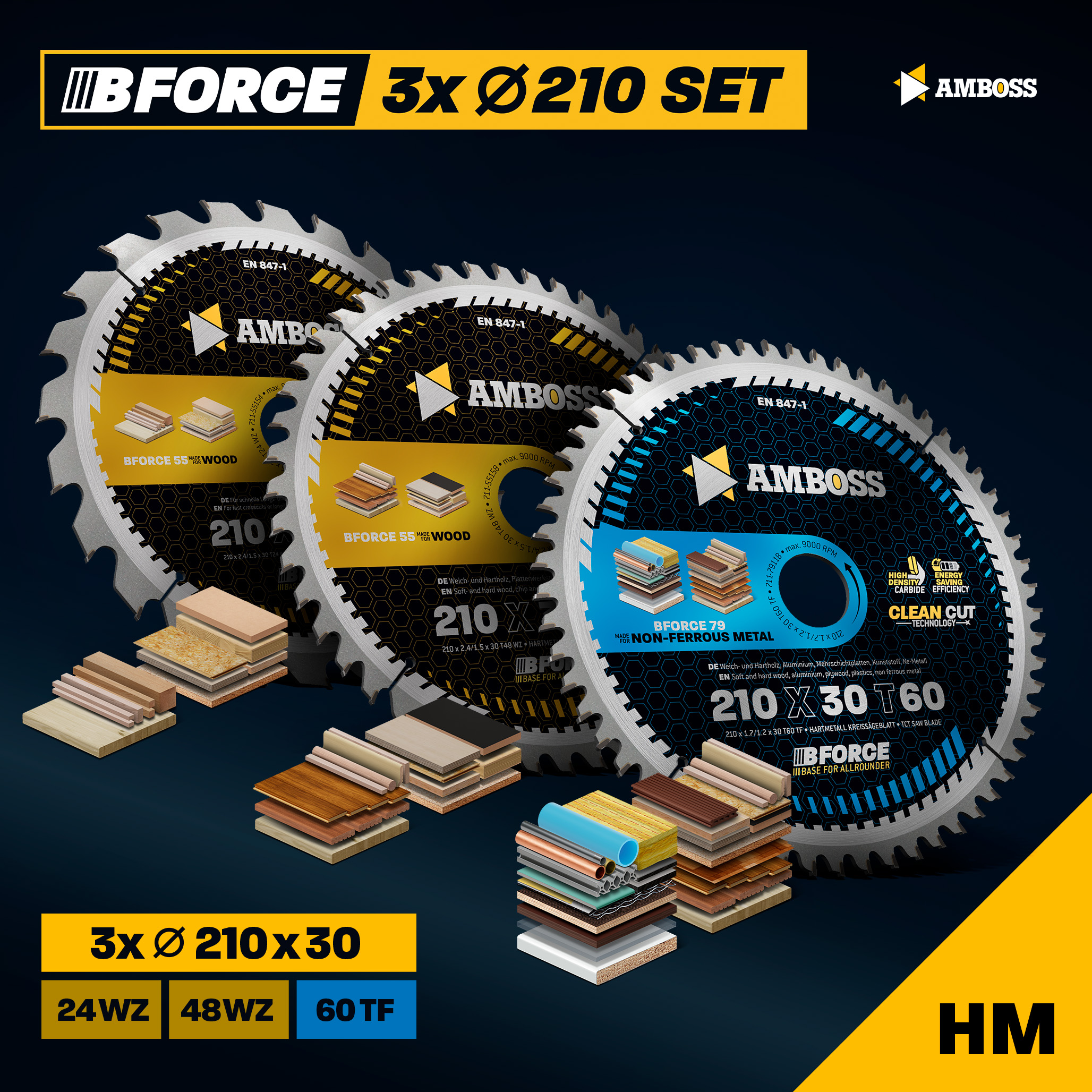 Ø210 Hand- Kreissägeblatt Set passend für Makita 5008 MG, Festool TS75EBQ Ø210 Hand- Kreissägeblatt Set passend für Makita 5008 MG, Festool TS75EBQ