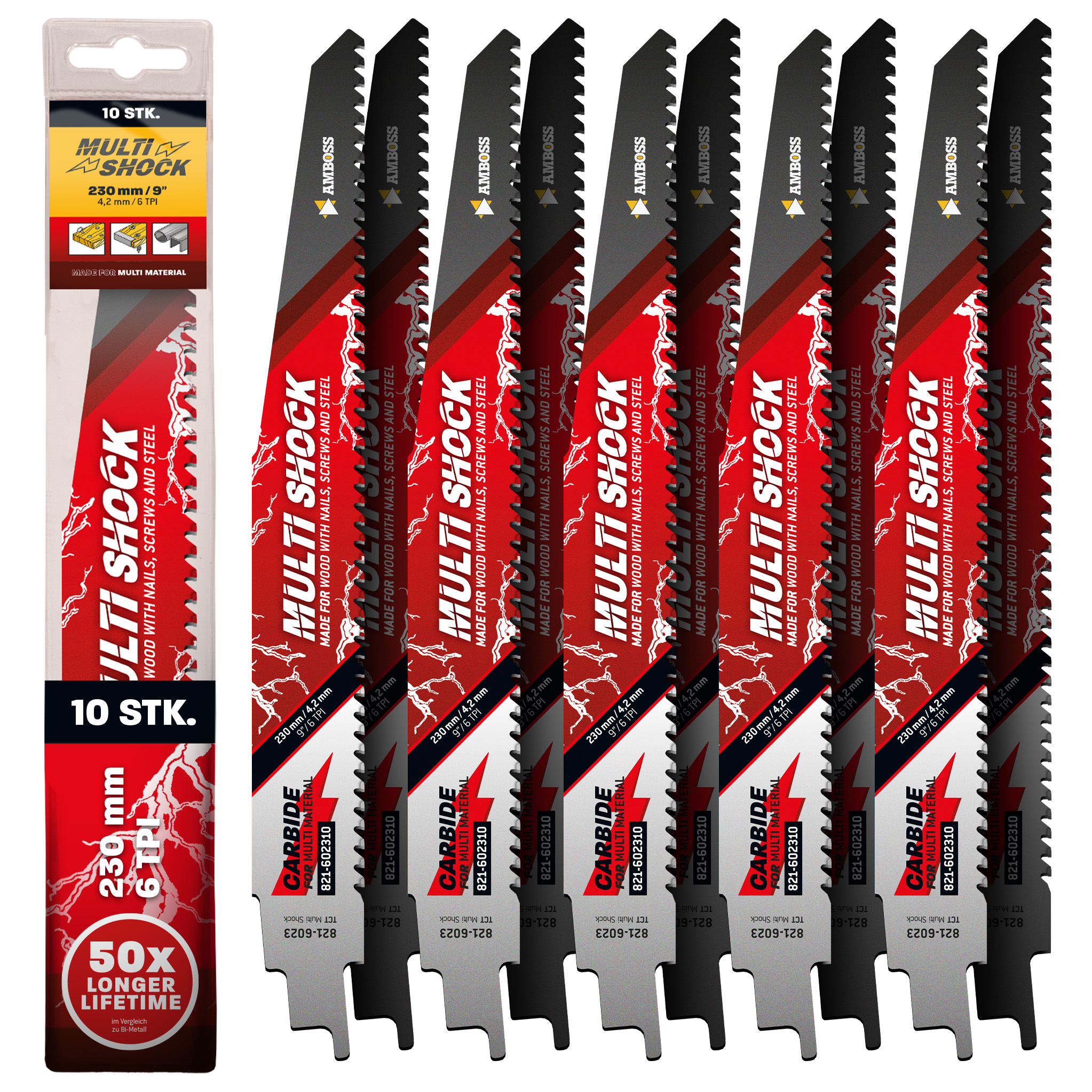 10x Amboss Multi Shock Säbelsägeblatt Länge 230 mm 6 ZpZ 10x Amboss Multi Shock Säbelsägeblatt Länge 230 mm 6 ZpZ