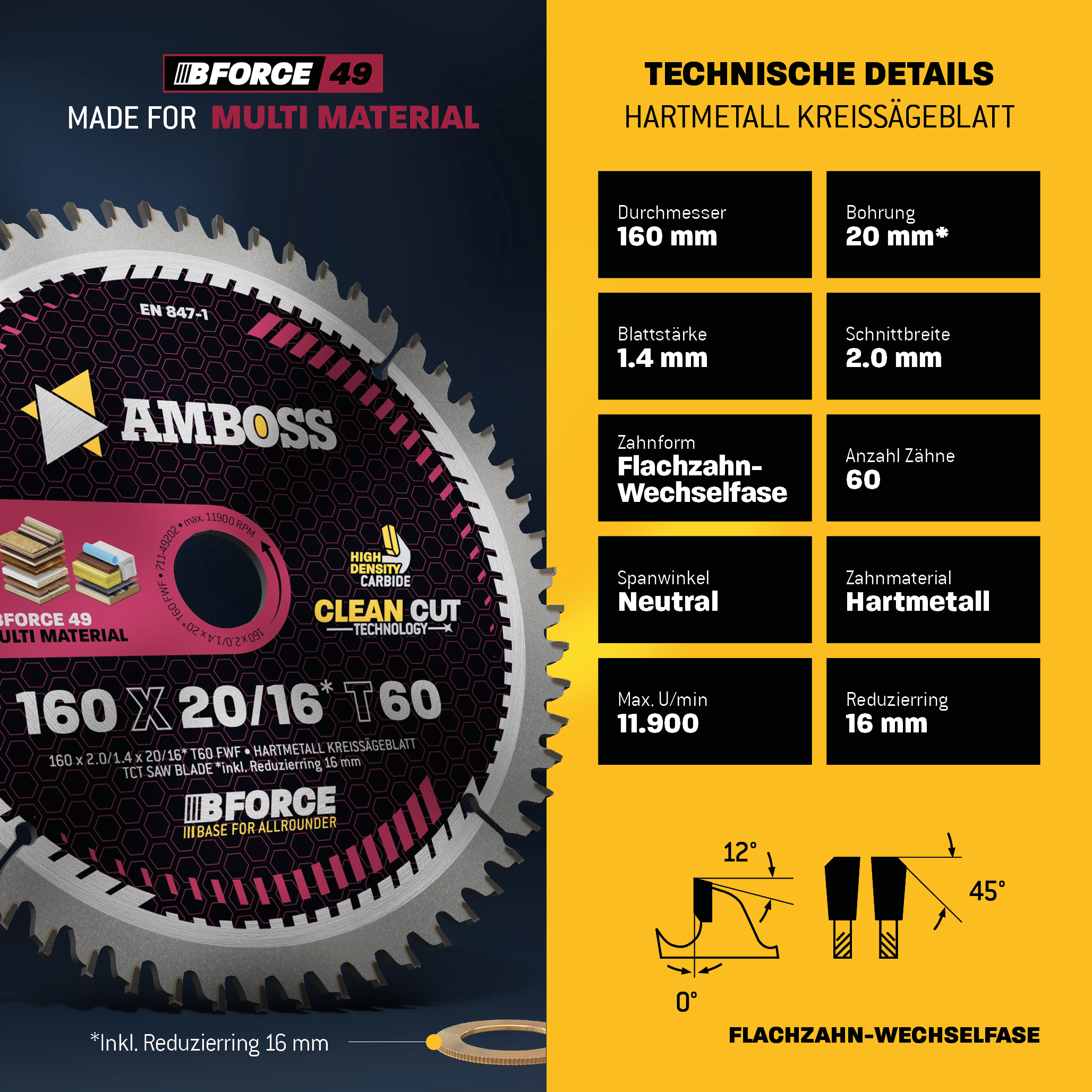 HM Kreissägeblatt - 160 x 2/1.4 x 20 Z60 FWF