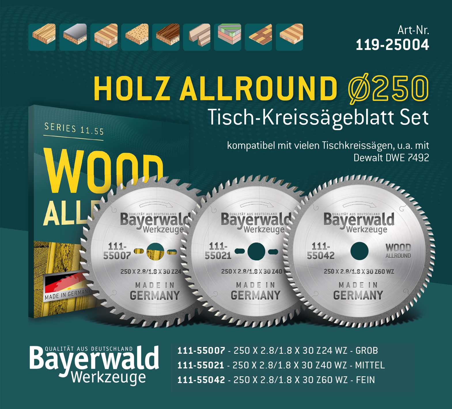 HOLZ ALLROUND Ø250 Tisch-Kreissägeblatt Set HOLZ ALLROUND Ø250 Tisch-Kreissägeblatt Set