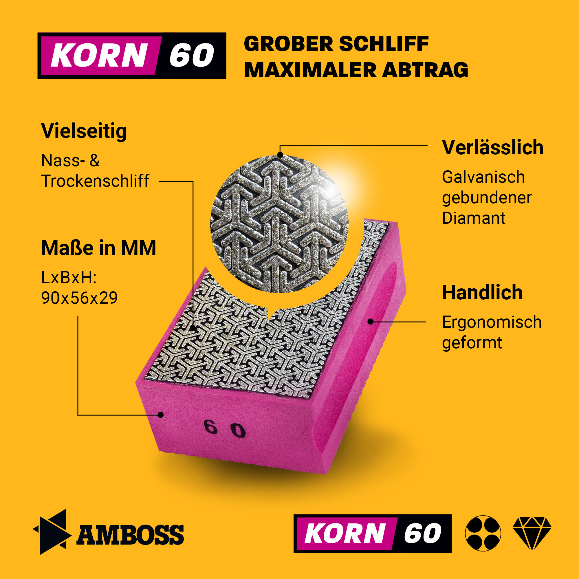 Amboss Diamant Schleifpad Korn: 60