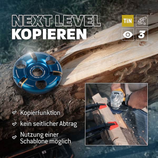 Bayerwald NeoPlane - Frässcheibe Schnitzscheibe für Holz passend für Winkelschleifer - Carving mit freier Sicht - wechselbare TiN-beschichtete HM Zähne für lange Standzeit - Profi Hobelscheibe Bayerwald NeoPlane - Frässcheibe Schnitzscheibe für Holz passend für Winkelschleifer - Carving mit freier Sicht - wechselbare TiN-beschichtete HM Zähne für lange Standzeit - Profi Hobelscheibe