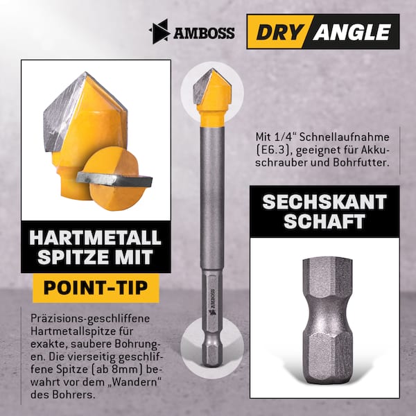 Amboss Dry Angle HM Fliesen- und Glasbohrer - Ø 10 mm - GL: 96 mm Amboss Dry Angle HM Fliesen- und Glasbohrer - Ø 10 mm - GL: 96 mm