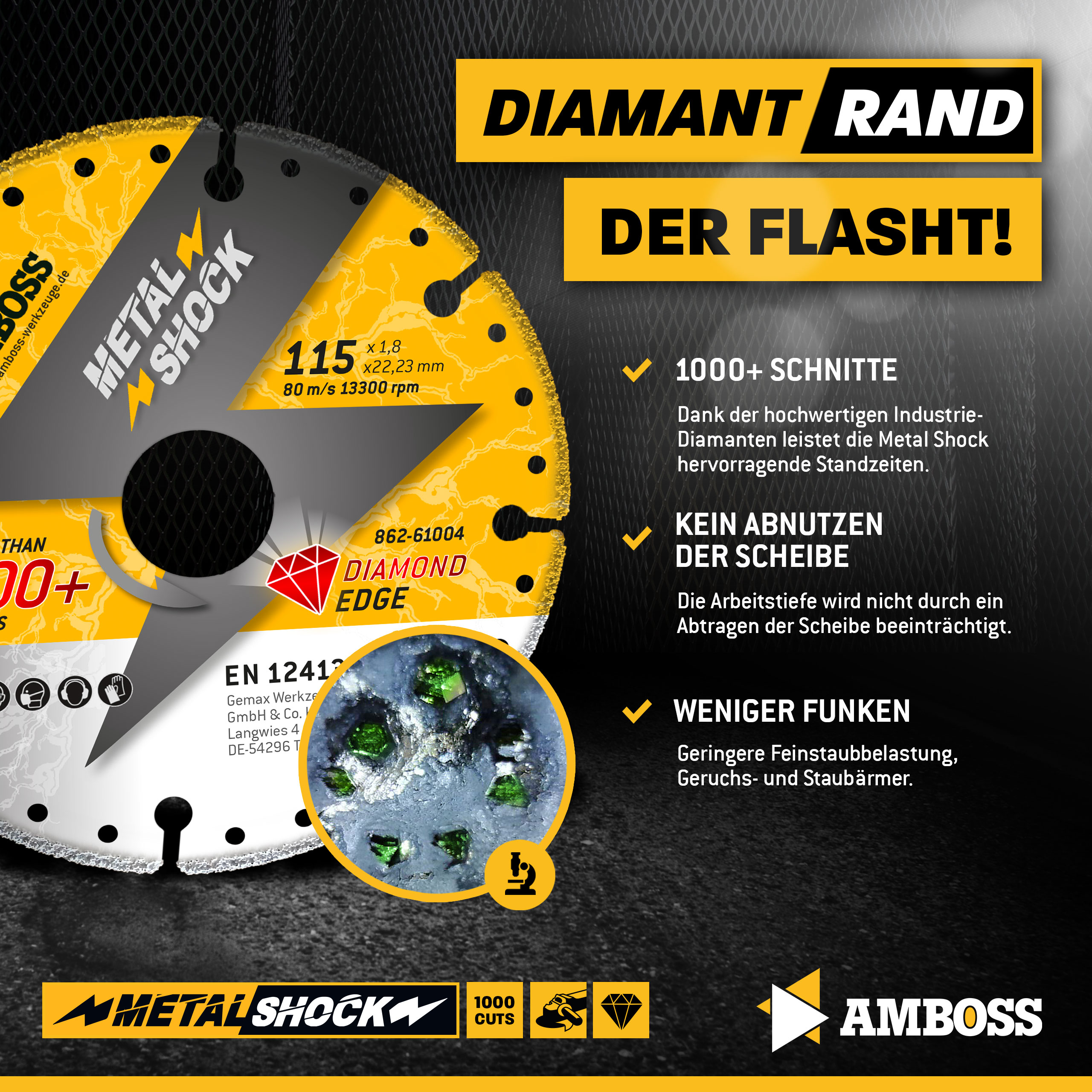 Amboss Metal Shock 1000+ - Diamant Trennscheibe 115 x 1,8 x 22,23 mm Amboss Metal Shock 1000+ - Diamant Trennscheibe 115 x 1,8 x 22,23 mm