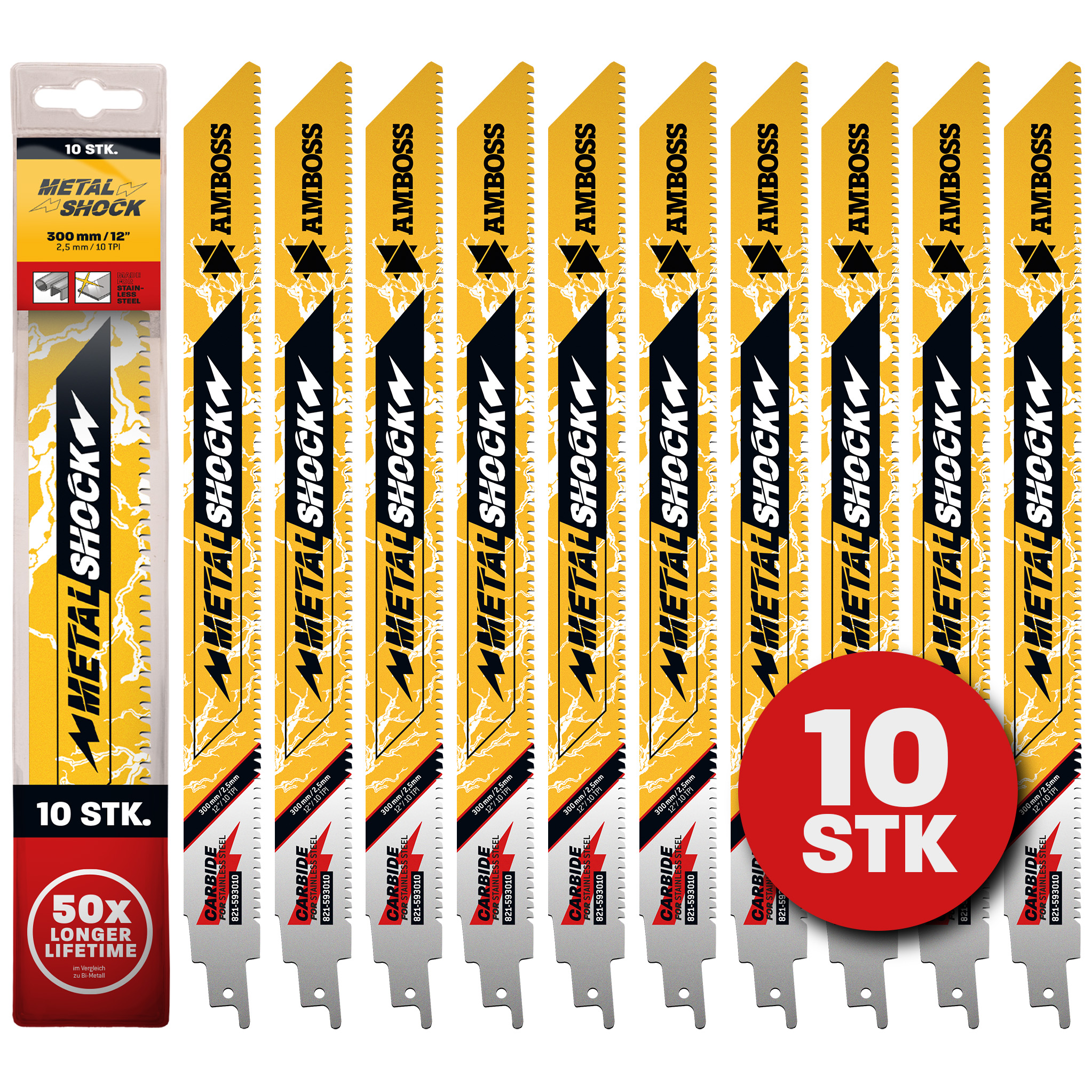 10x Amboss Metal Shock Säbelsägeblatt Länge 300 mm 10 ZpZ