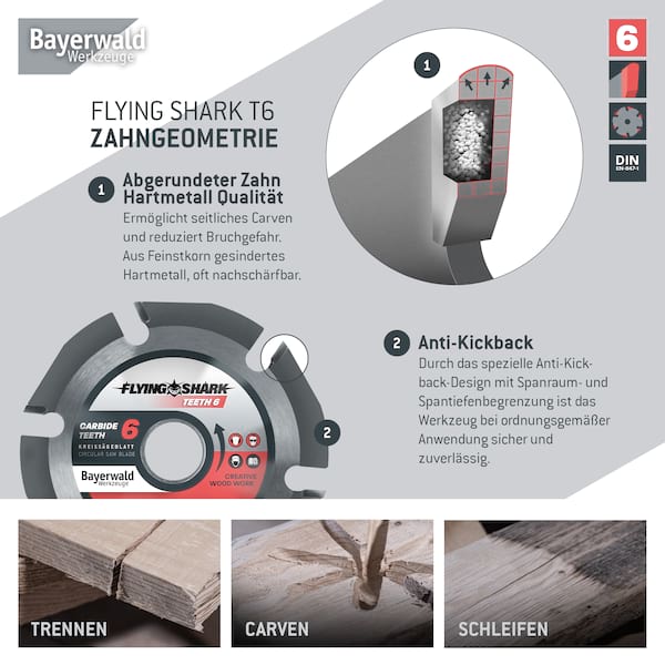 Bayerwald Flying Shark Ø 115mm (6 Zähne) Holz Sägeblatt - Schnitzen, Entrinden - ideal fürs Power Carving Bayerwald Flying Shark Ø 115mm (6 Zähne) Holz Sägeblatt - Schnitzen, Entrinden - ideal fürs Power Carving