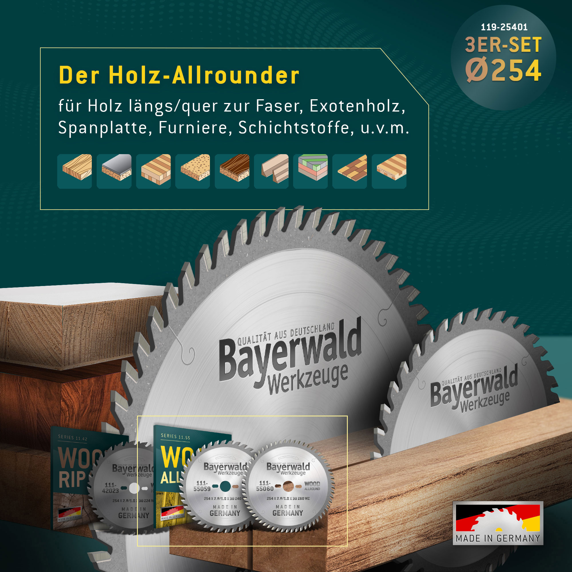 Kreissägeblatt Set 254 für Bosch GTS 10 und PTS 10 - der Allrounder Kreissägeblatt Set 254 für Bosch GTS 10 und PTS 10 - der Allrounder