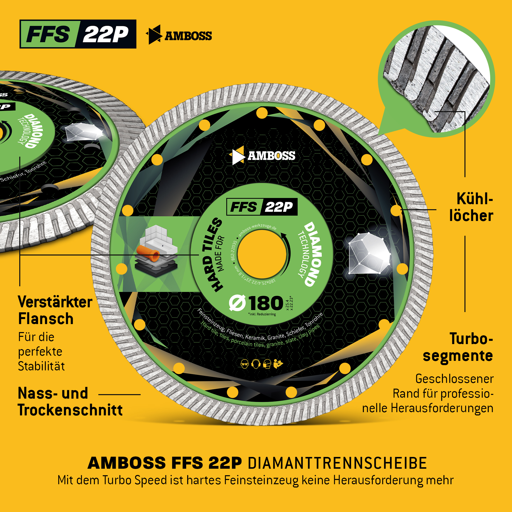 FFS 22P Diamant Trennscheibe 180 x 1.8 x 25.4/22.2 FFS 22P Diamant Trennscheibe 180 x 1.8 x 25.4/22.2